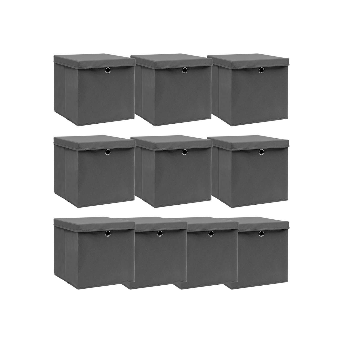 Boîtes de rangement avec couvercle 10 pcs Gris 32x32x32cm Tissu