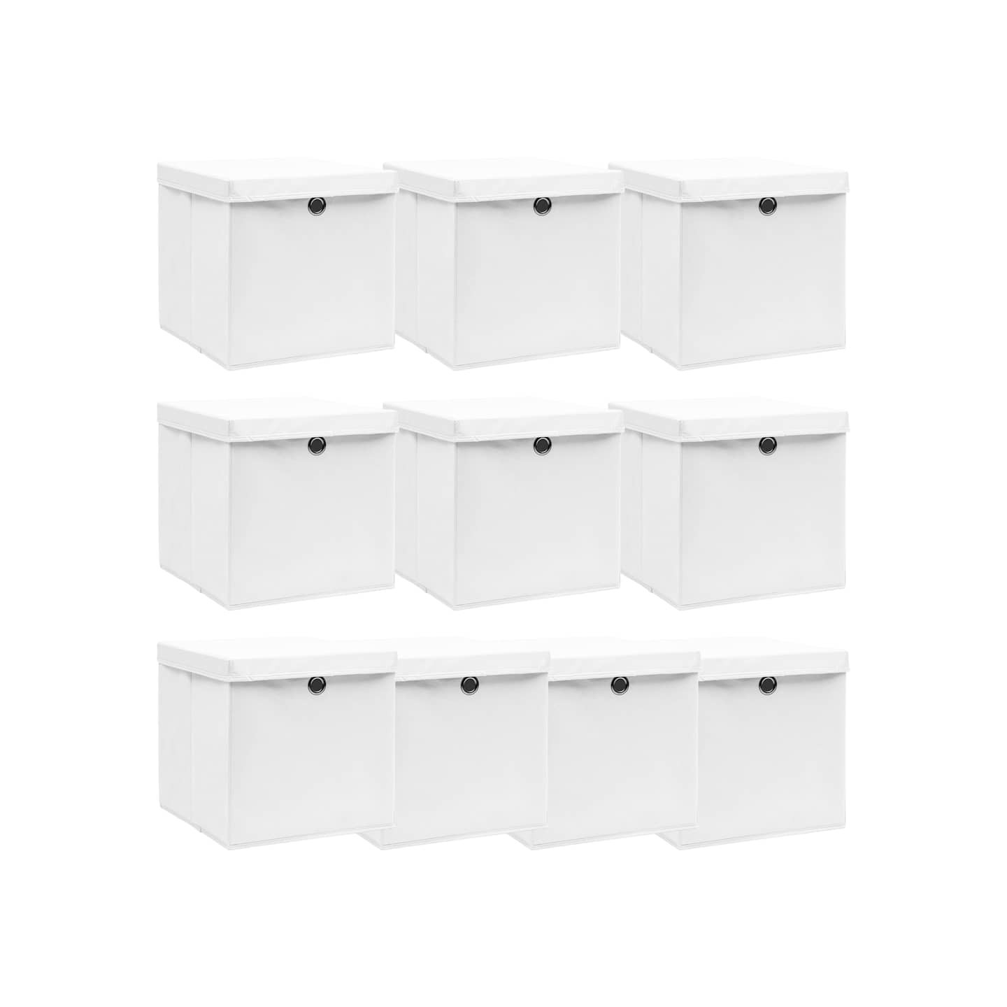 Boîtes de rangement avec couvercle 10pcs Blanc 32x32x32cm Tissu
