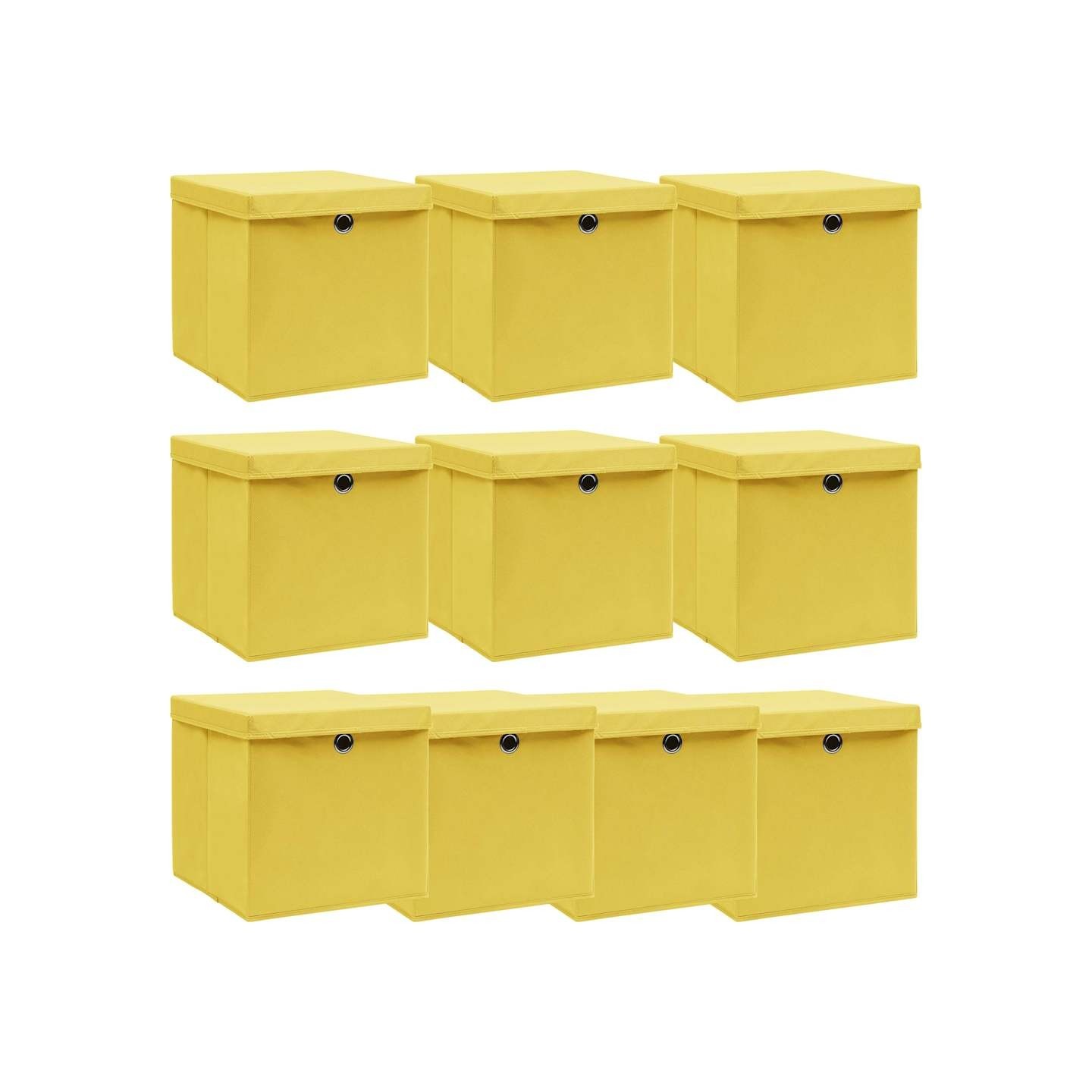 Boîtes de rangement et couvercles 10 pcs Jaune 32x32x32cm Tissu