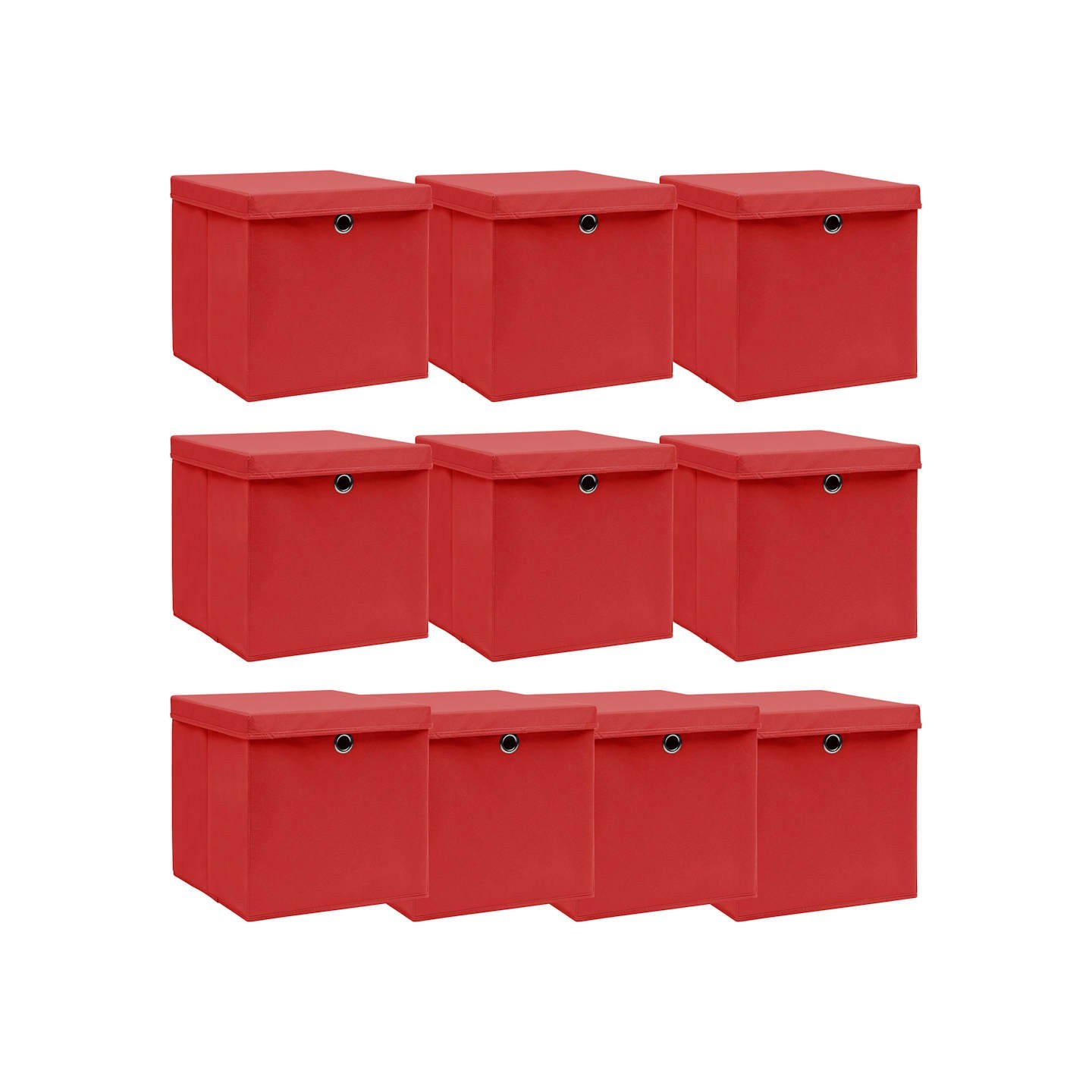 Boîtes de rangement et couvercles 10 pcs Rouge 32x32x32cm Tissu