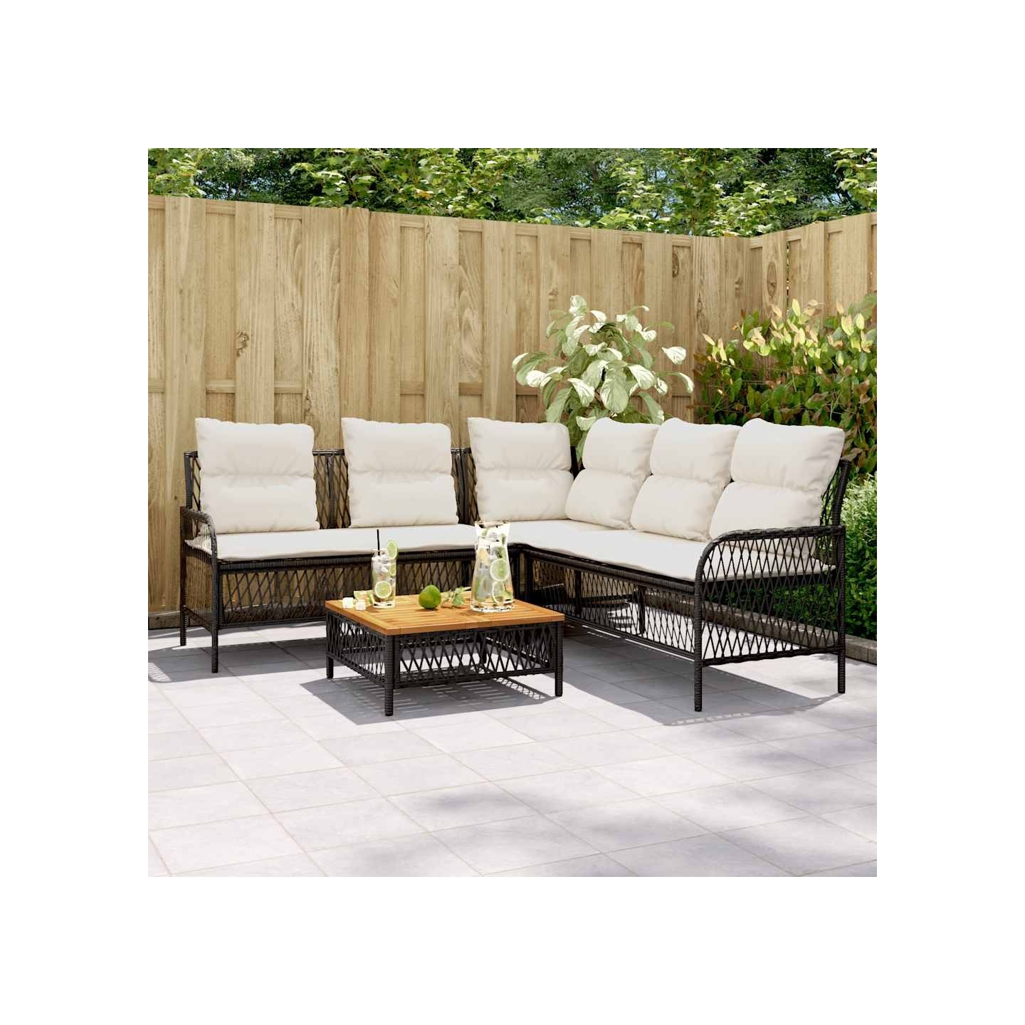 Canapés de jardin 2 pcs avec coussins Noir Résine tressée