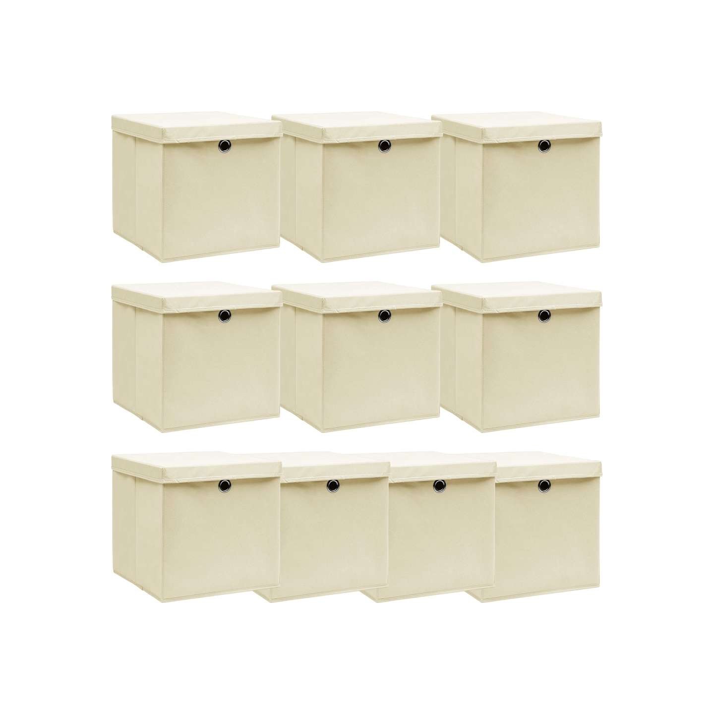 Boîtes de rangement à couvercles 10 pcs Crème 32x32x32 cm Tissu