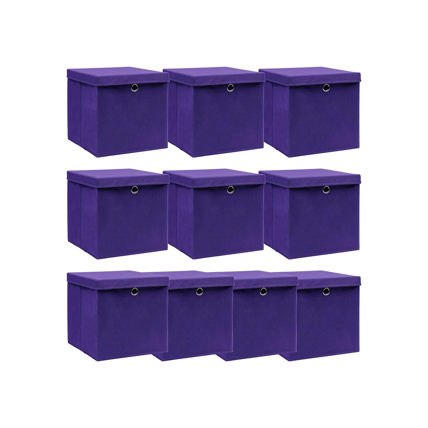 Boîtes de rangement et couvercles 10pcs Violet 32x32x32cm Tissu