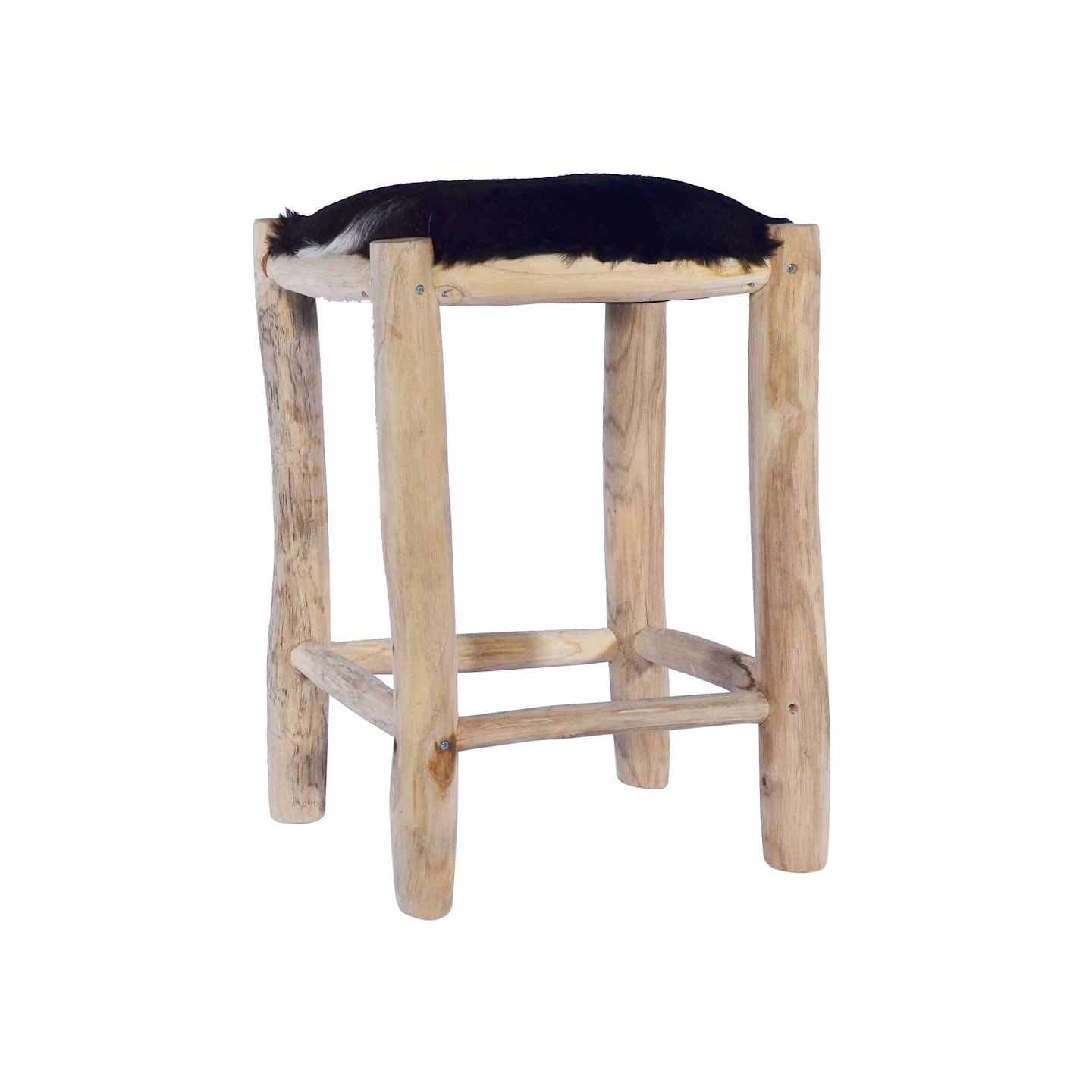 Tabouret de bar Cuir de chèvre véritable et bois de teck massif