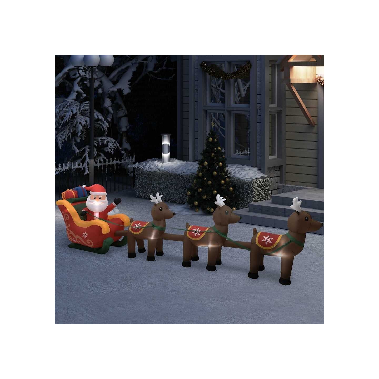 Décoration gonflable de Père Noël et de rennes LED 490 cm
