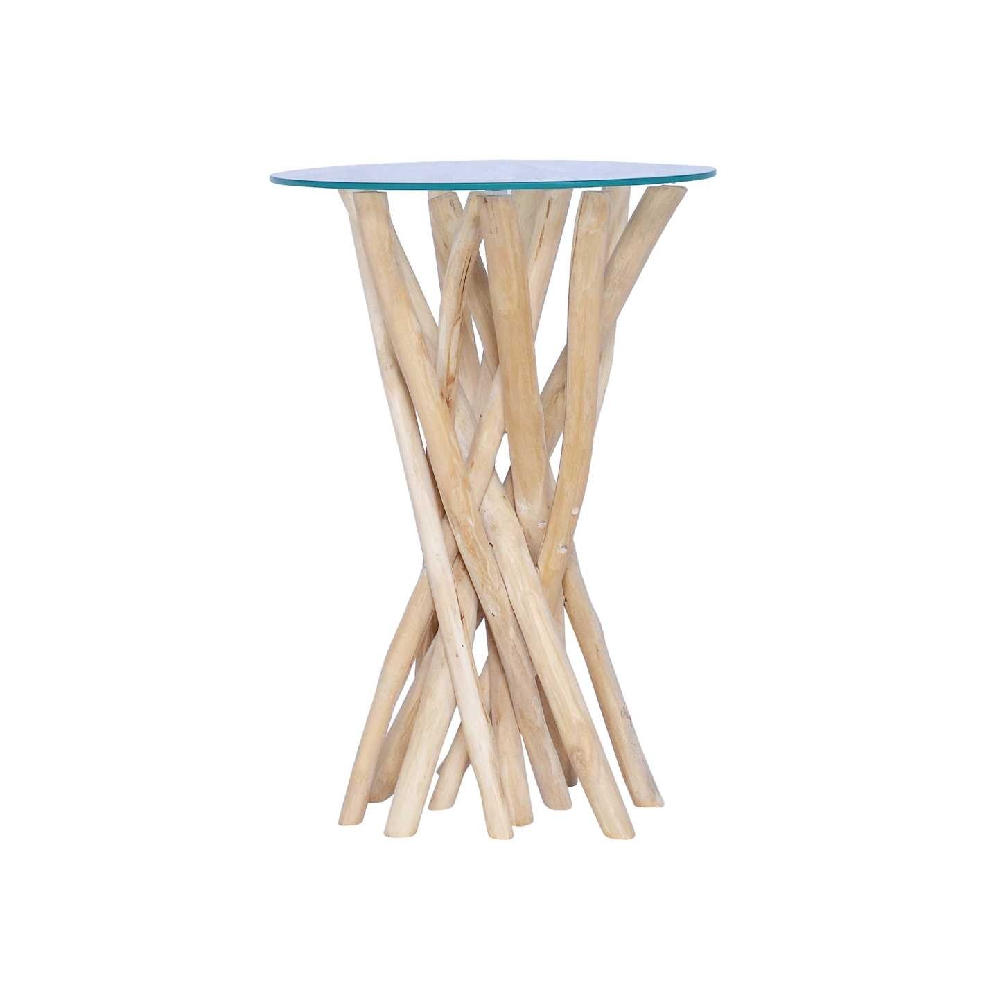 Table basse avec dessus en verre 35x35x50cm Bois de teck massif