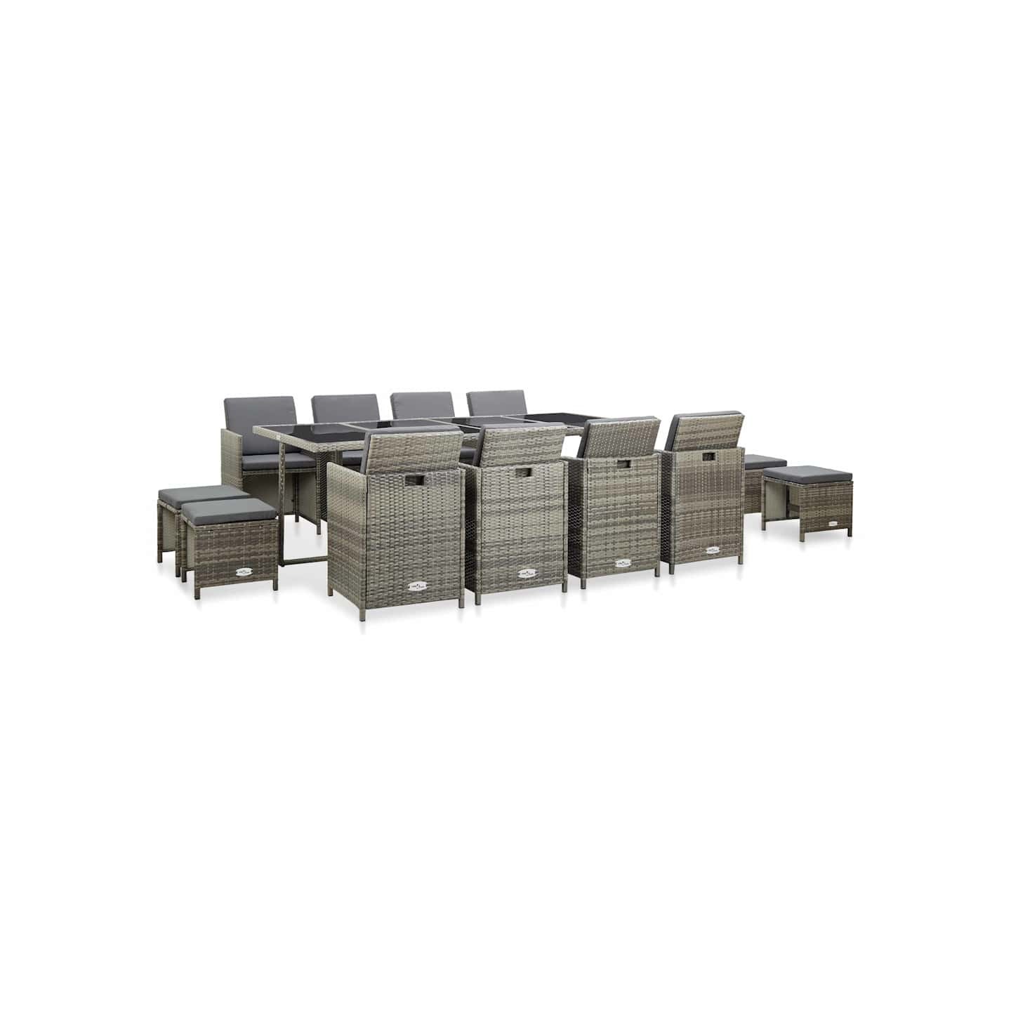 Ensemble à manger d'extérieur 13pcs et coussins poly rotin Gris