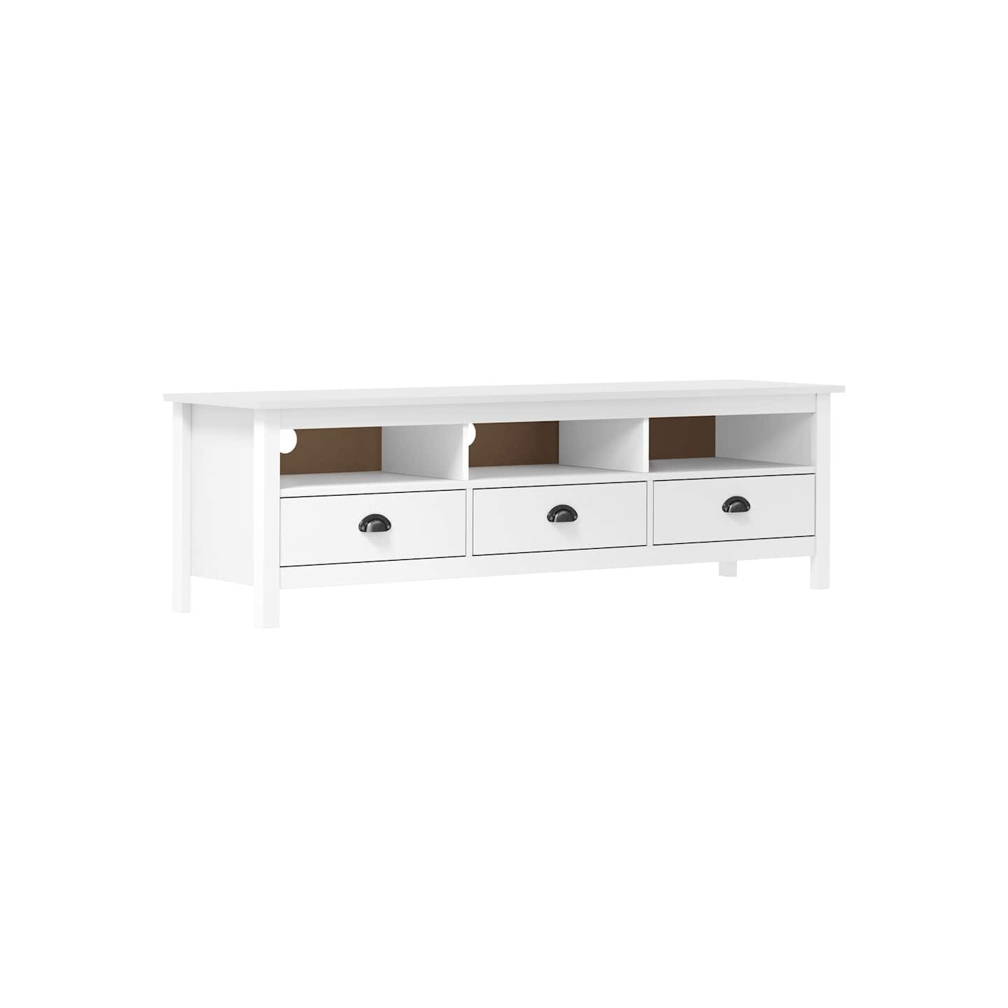 Meuble TV Hill Range Blanc 158x40x47 cm Bois de pin solide
