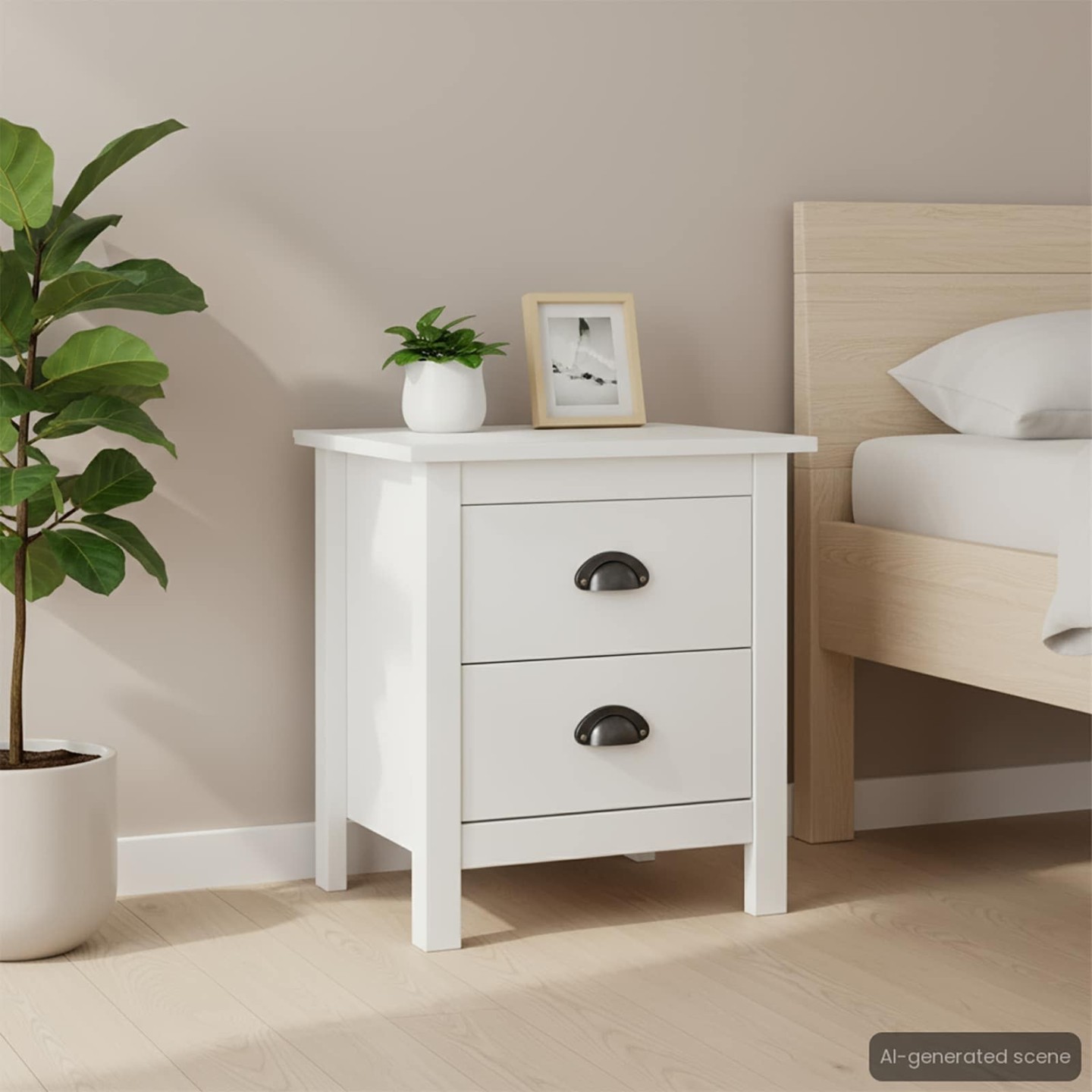 Table de chevet Hill Blanc 46x35x49,5 cm Bois de pin solide