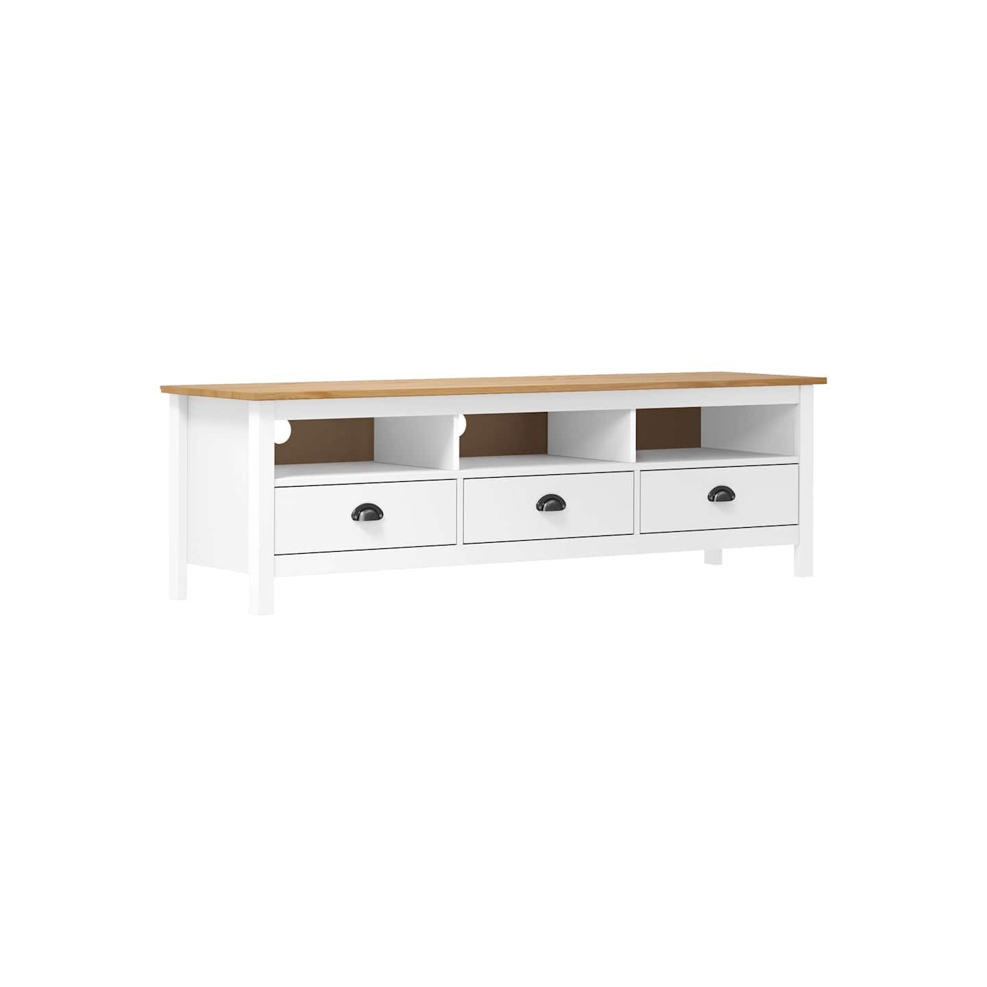 Meuble TV Hill Range Blanc 158x40x47 cm Bois de pin solide