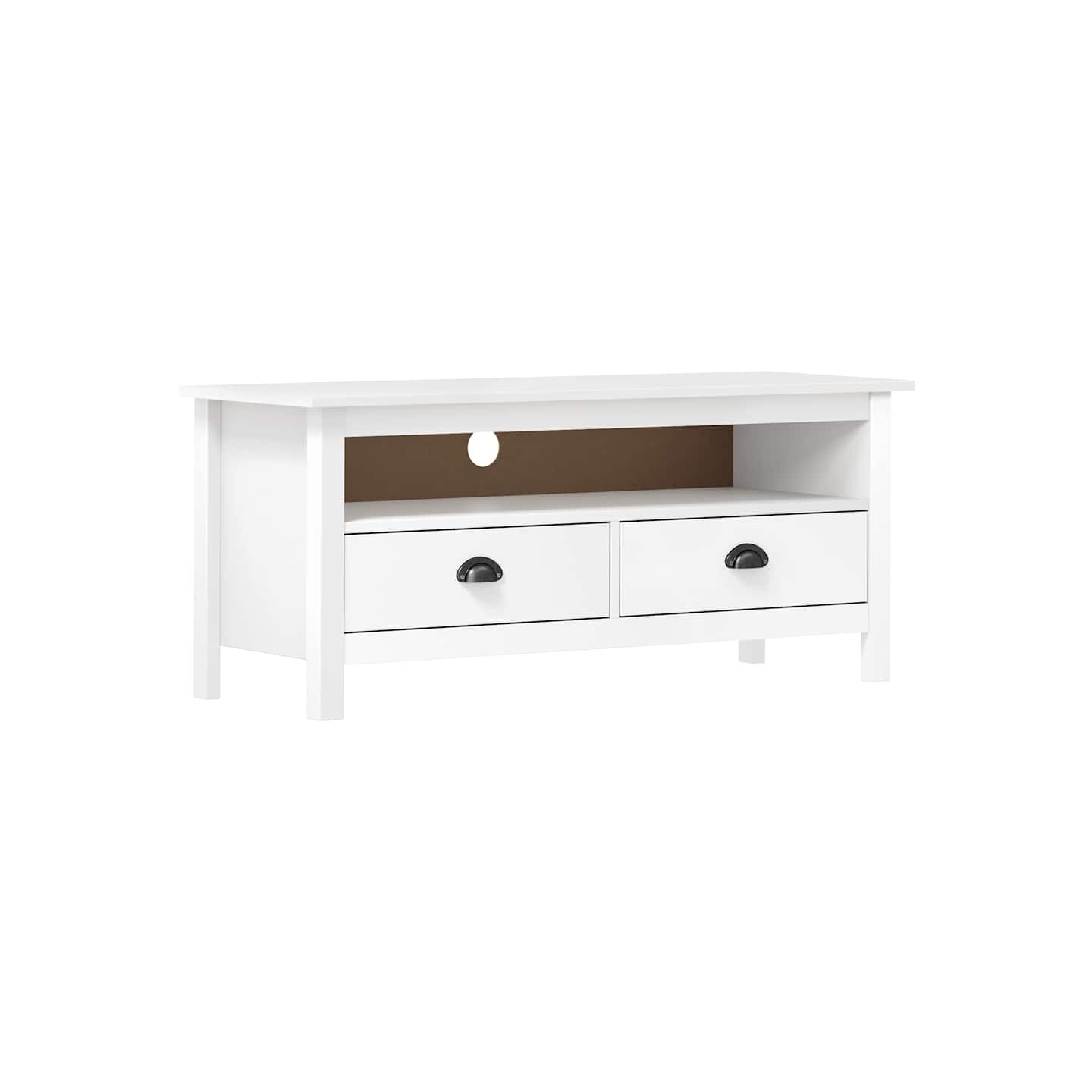 Meuble TV Hill Range Blanc 110x40x47 cm Bois de pin solide