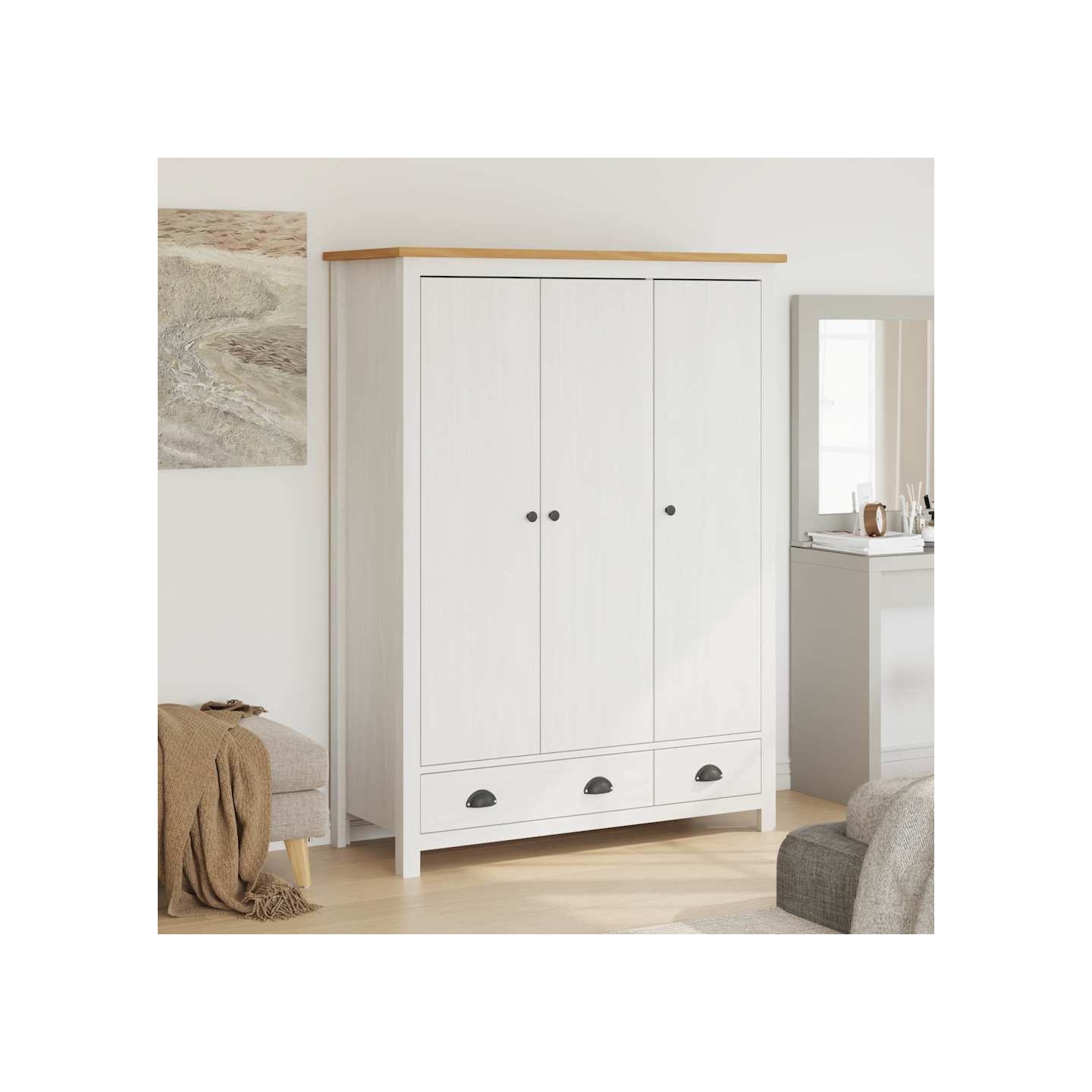 Garde-robe à 3 portes Hill Blanc 127x50x170 cm Bois pin solide