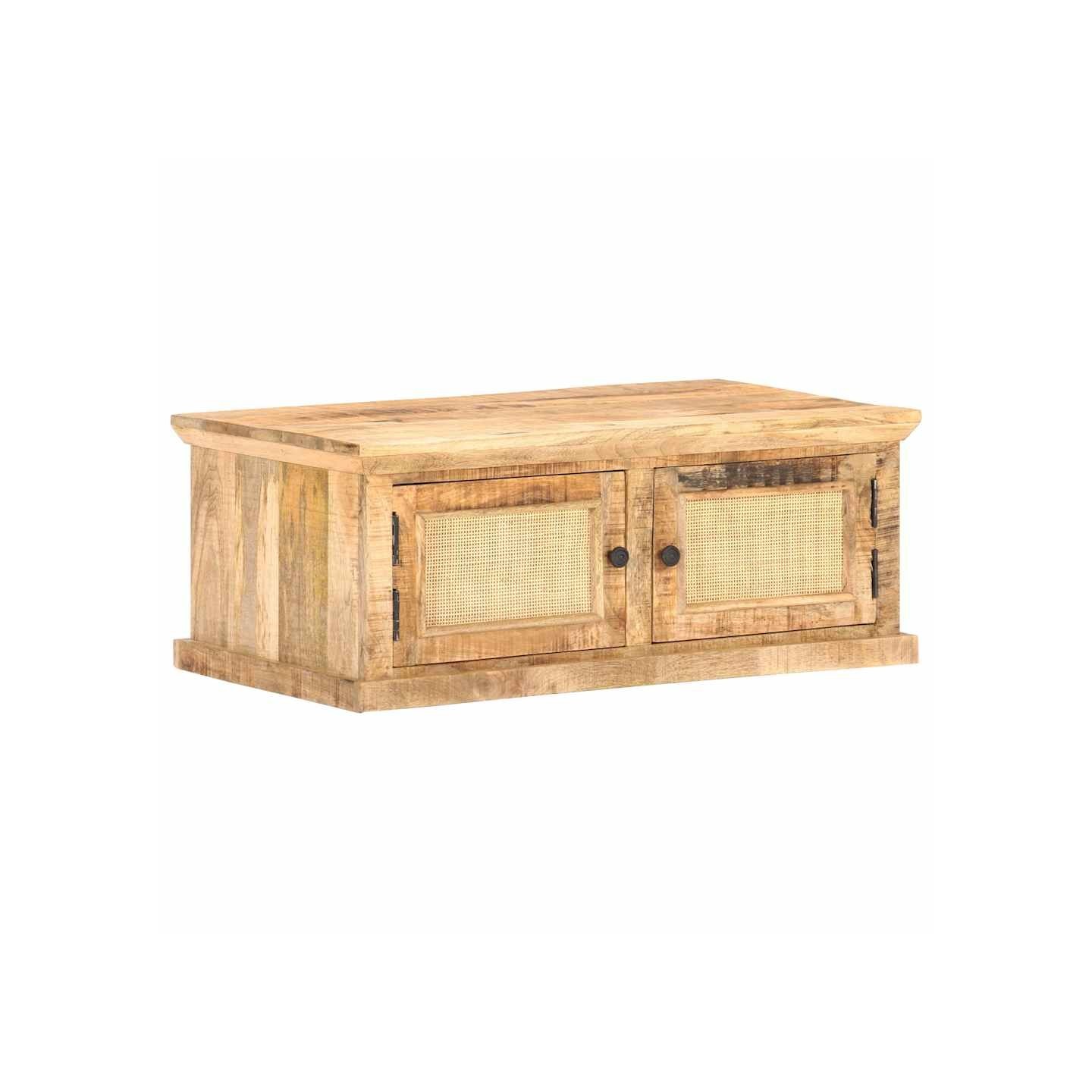 Table basse 90x50x35 cm Bois de manguier et canne naturelle