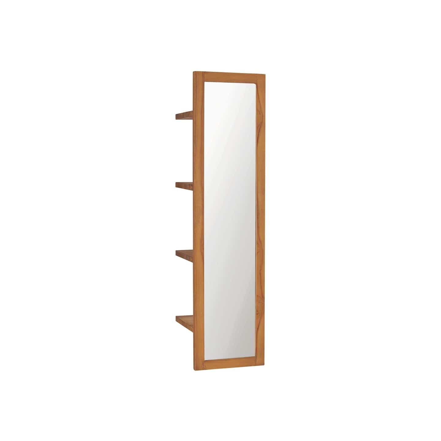 Miroir mural avec étagères 30x30x120 cm Bois de teck massif
