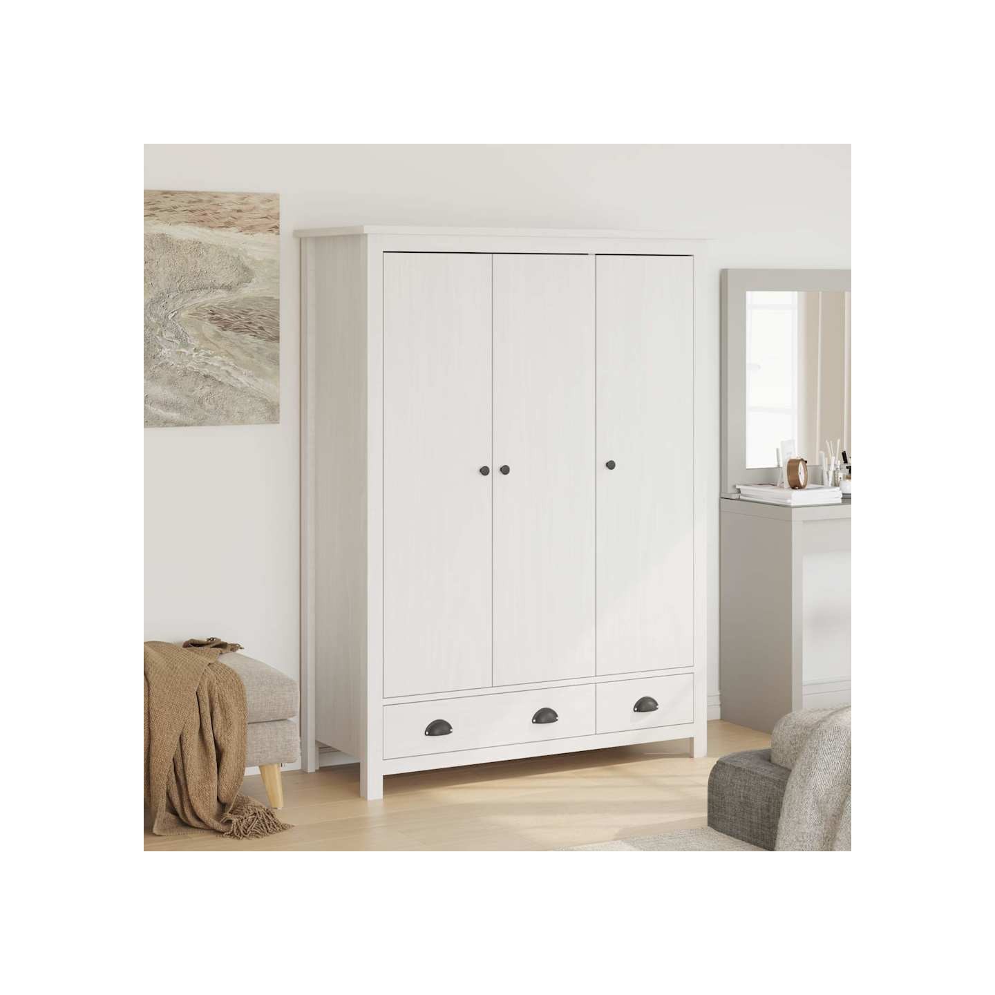 Garde-robe à 3 portes Hill Blanc 127x50x170 cm Bois pin solide