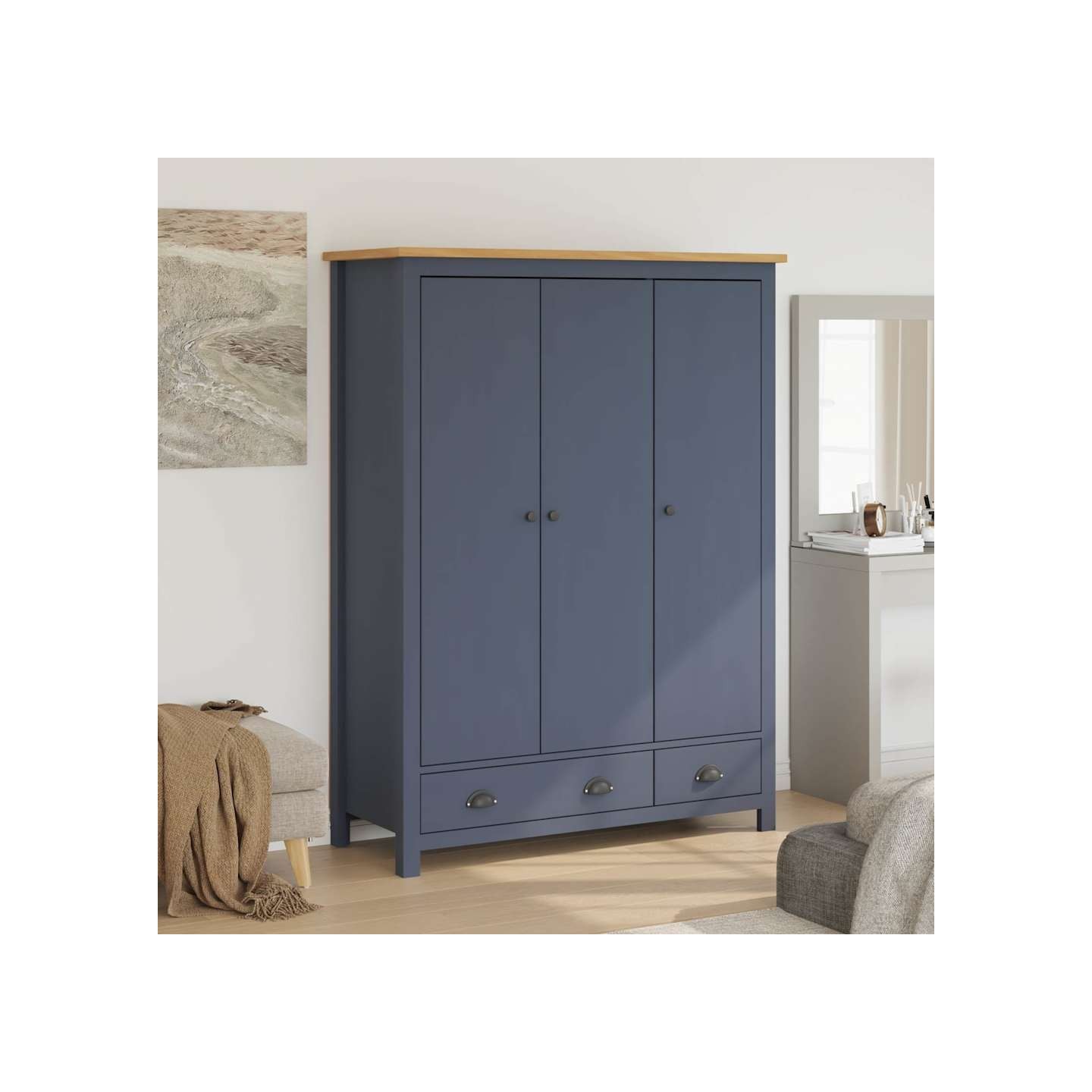 Garde-robe à 3 portes Hill Gris 127x50x170 cm Pin solide