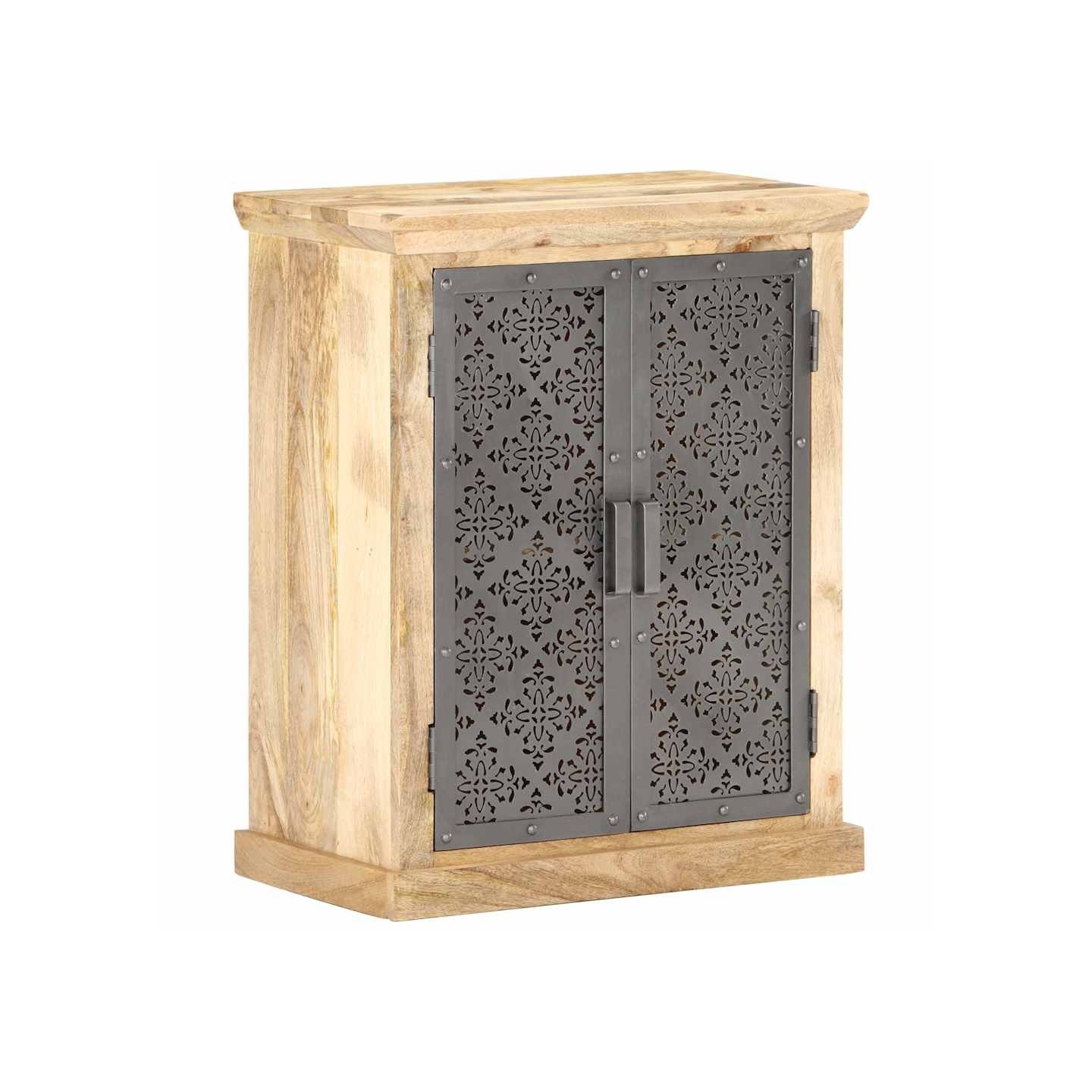 Buffet avec portes en acier 60x35x75 cm Bois de manguier solide