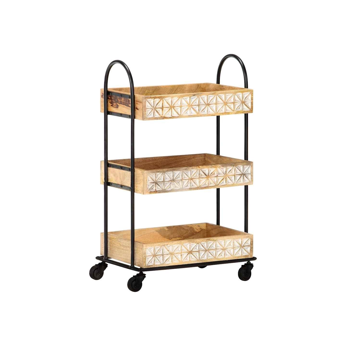Chariot de cuisine à 3 niveaux 46x30x76 cm Bois de manguier