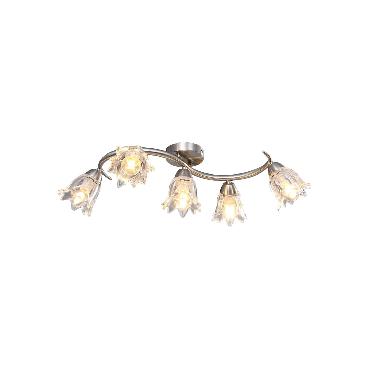 Plafonnier et abat-jour verre transparent 5 ampoules E14 Tulipe