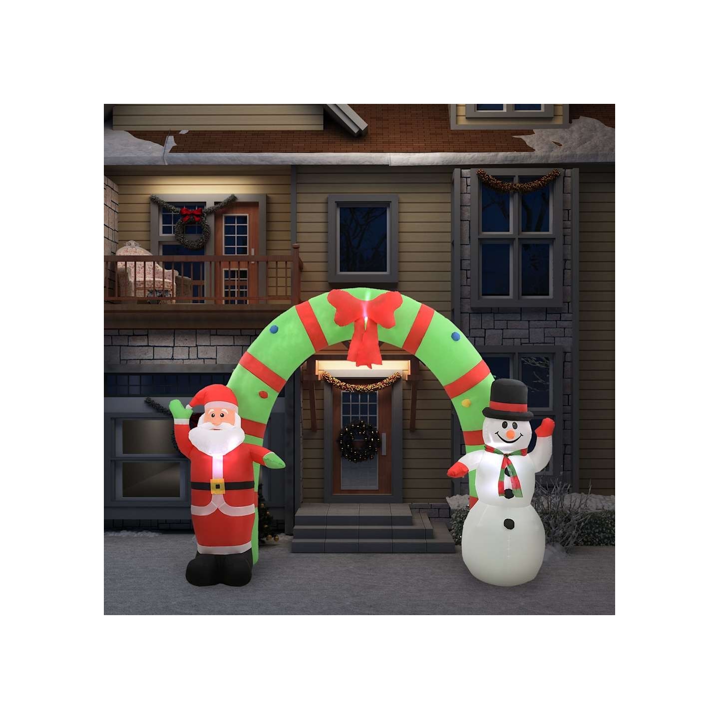 Arche gonflable avec Père Noël et bonhomme de neige LED 223 cm
