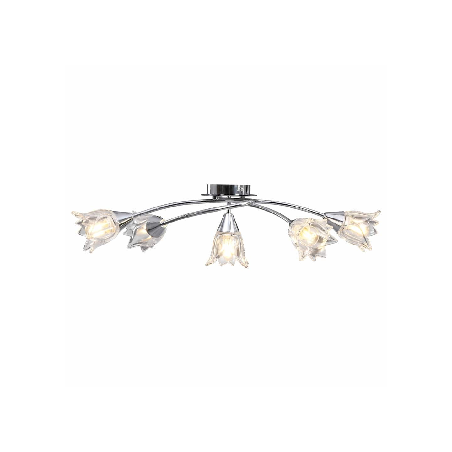Plafonnier et abat-jour verre transparent 5 ampoules E14 Tulipe