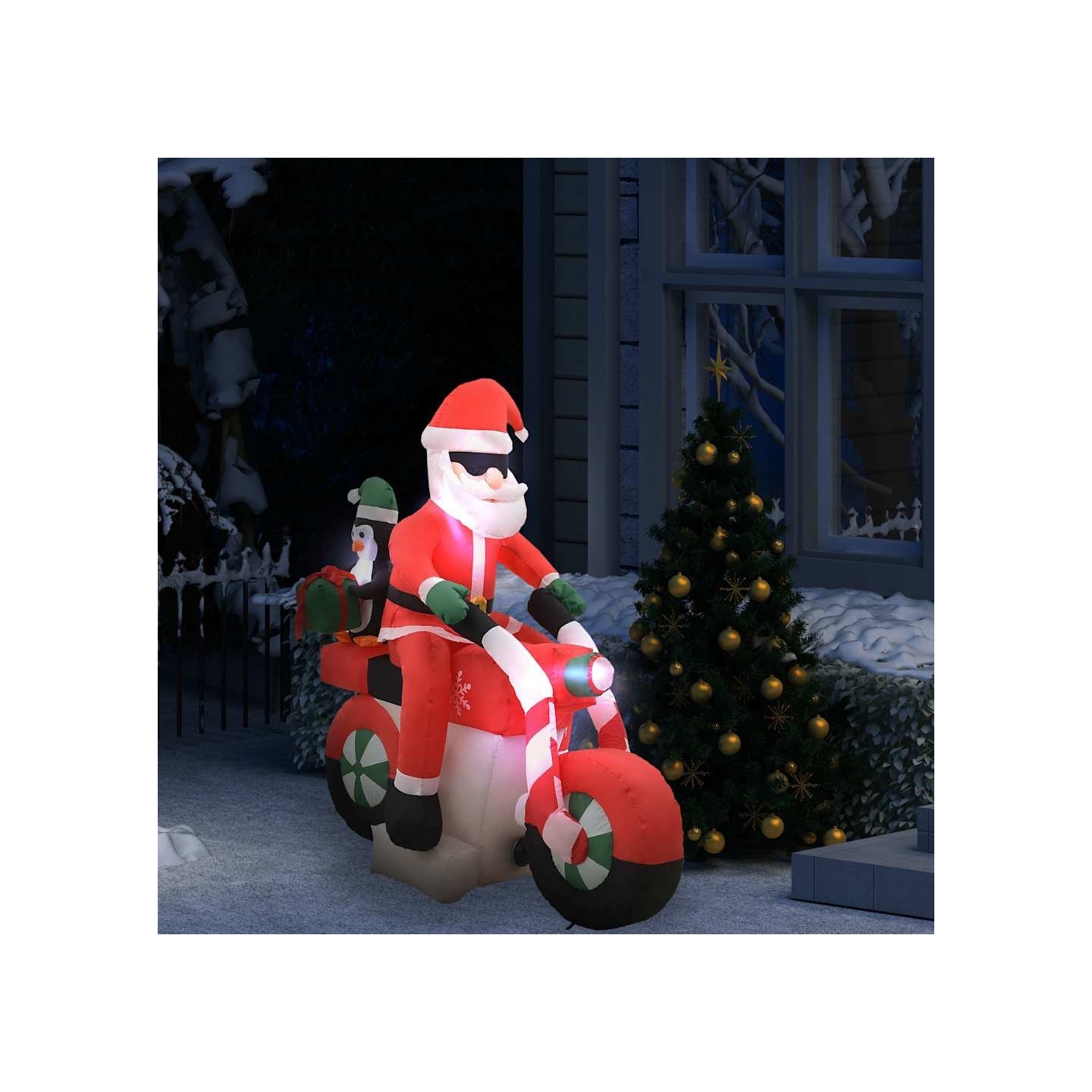 Père Noël gonflable sur moto LED IP44 160 cm