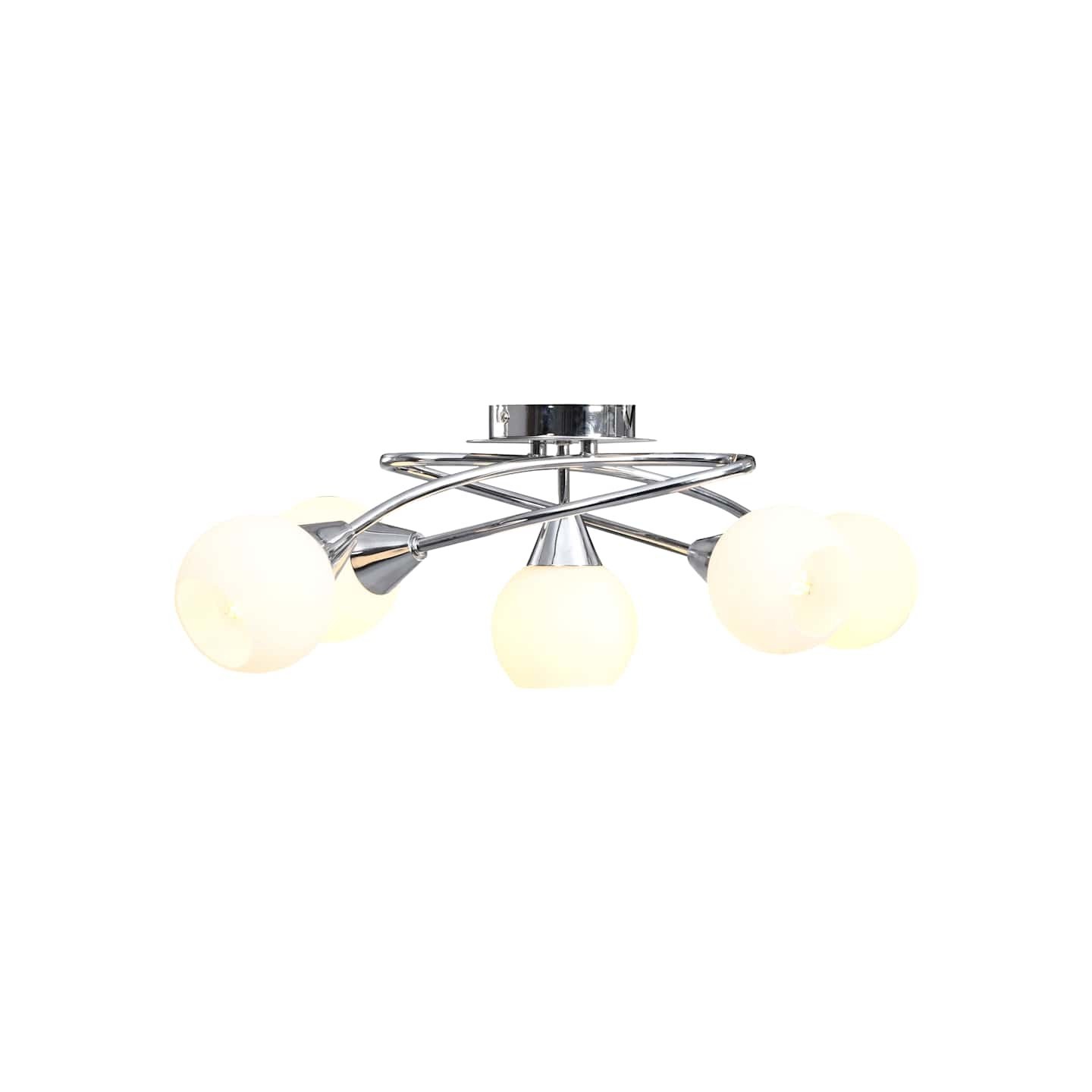 Plafonnier avec abat-jour en verre 5 ampoules E14 Blanc Bol