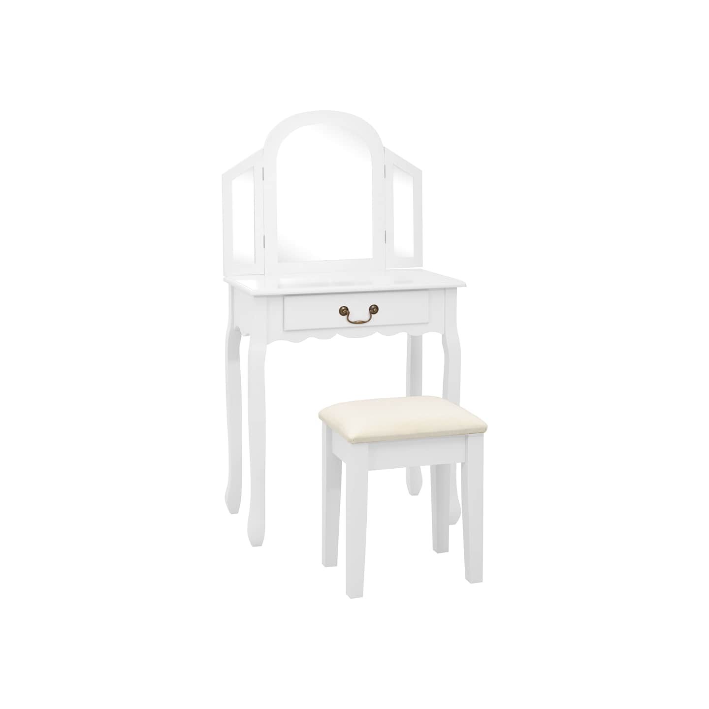Coiffeuse et tabouret Blanc 65x36x128 cm Bois de paulownia MDF