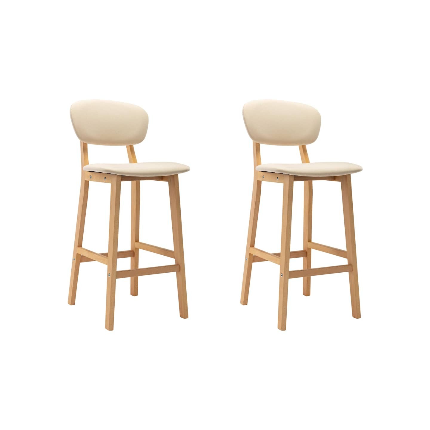 Tabourets de bar lot de 2 crème tissu