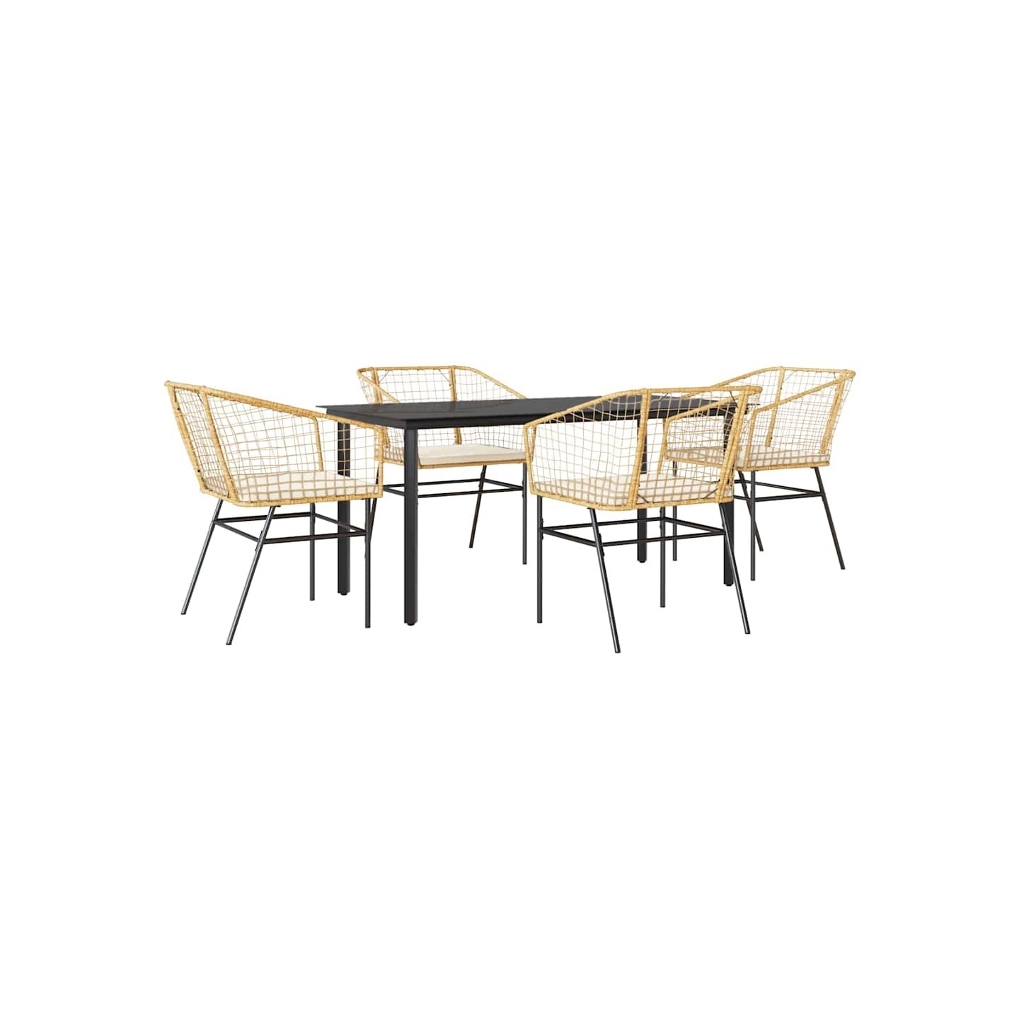 Ensemble à manger jardin coussins 5pcs marron poly rotin verre