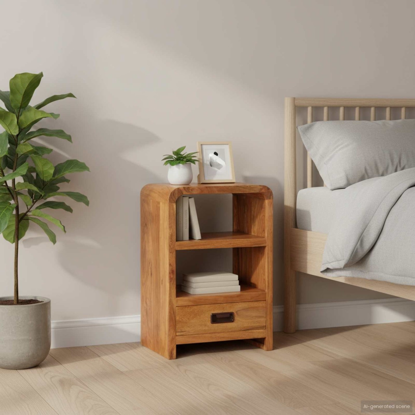 Table de chevet 40x30x60 cm Bois acacia massif et finition miel