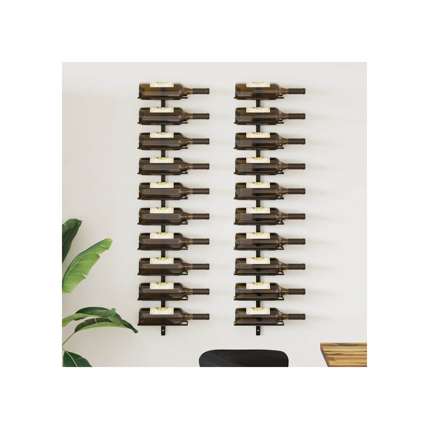 Casiers à bouteilles muraux pour 20 bouteilles 2 pcs Noir Métal