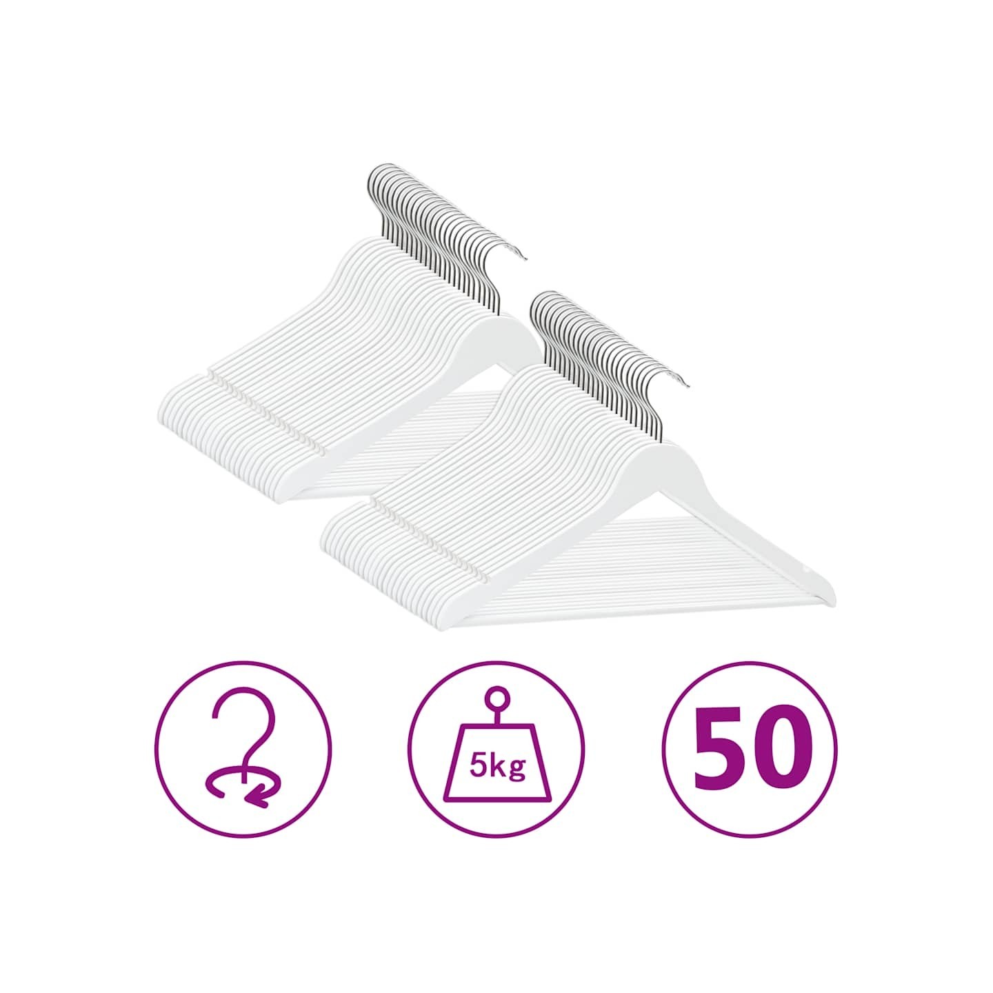 Cintres antidérapants 50 pcs Blanc Bois dur