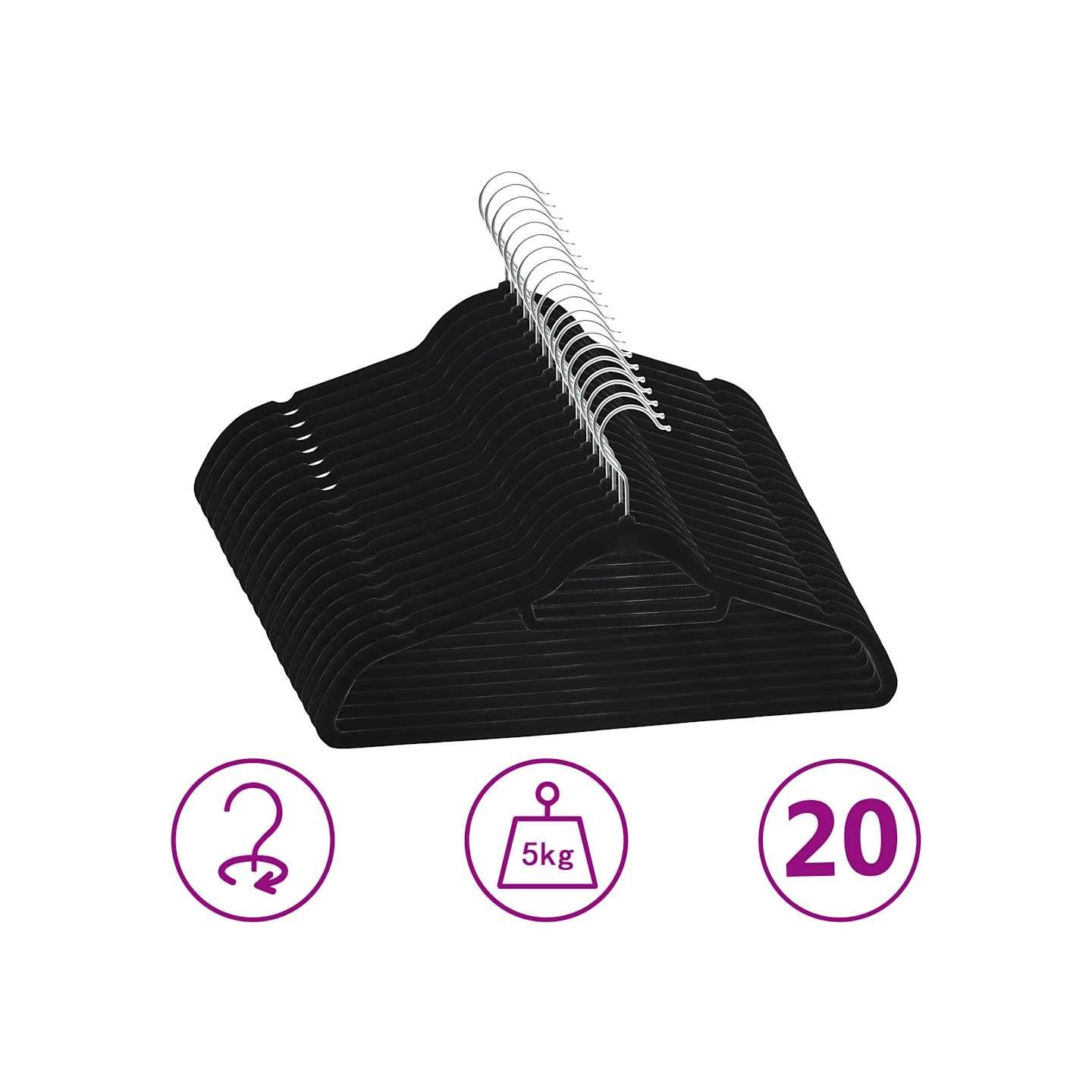 Cintres antidérapants 20 pcs Noir Velours