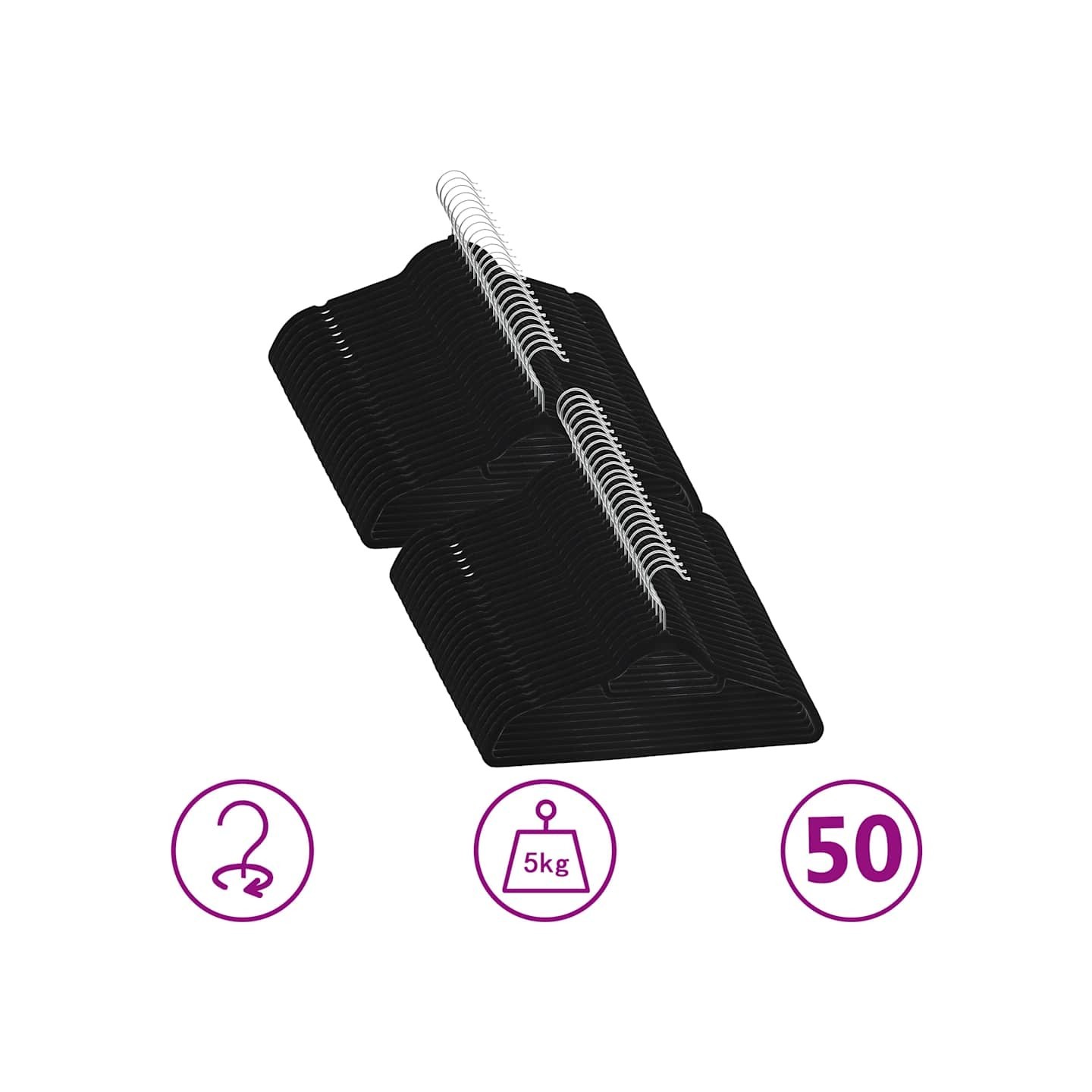 Cintres antidérapants 50 pcs Noir Velours