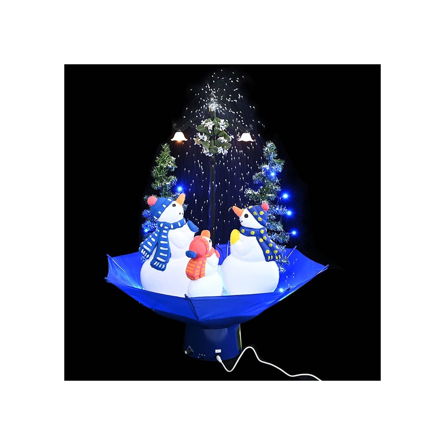 Arbre de Noël neigeux avec base de parapluie Bleu 75 cm PVC