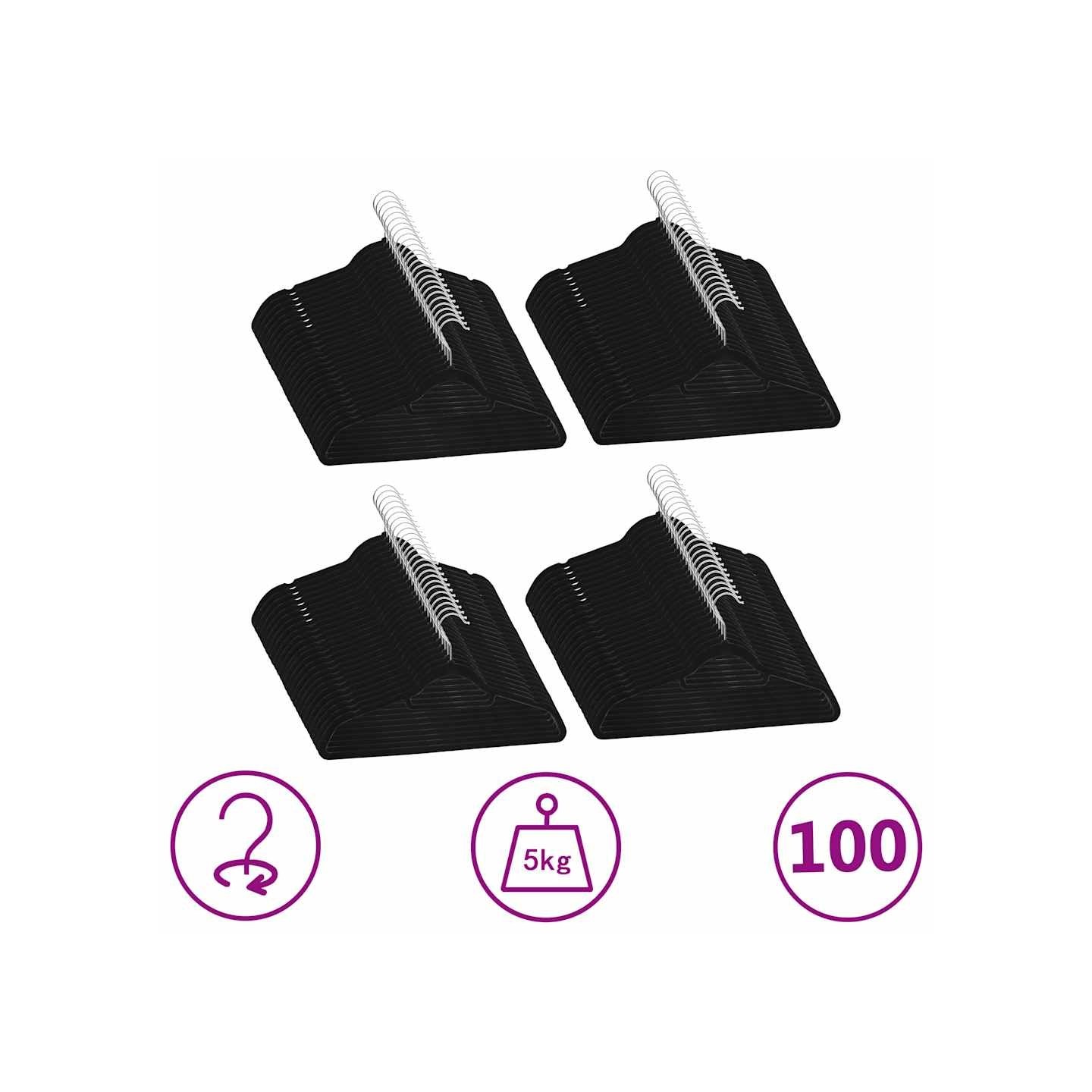 Cintres antidérapants 100 pcs Noir Velours