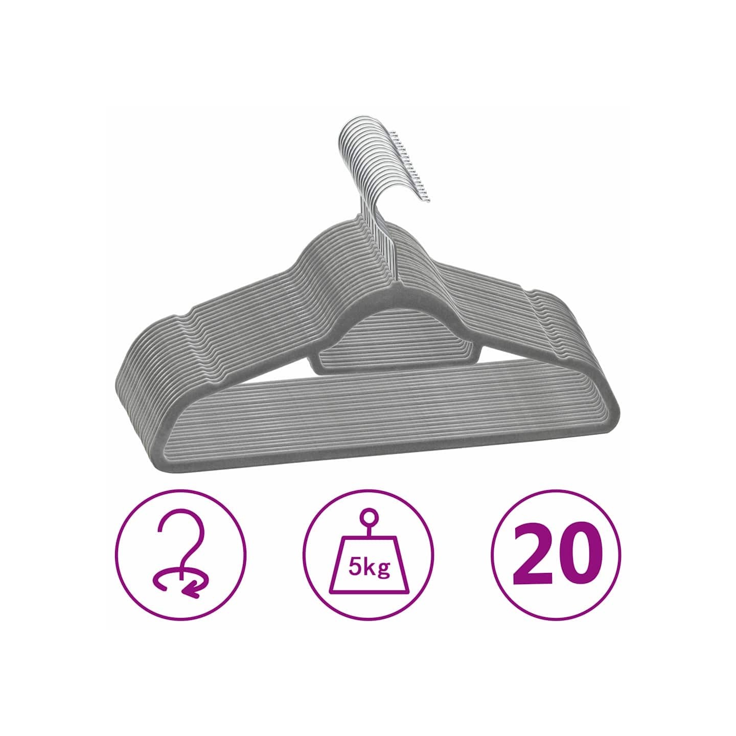 Cintres antidérapants 20 pcs Gris Velours