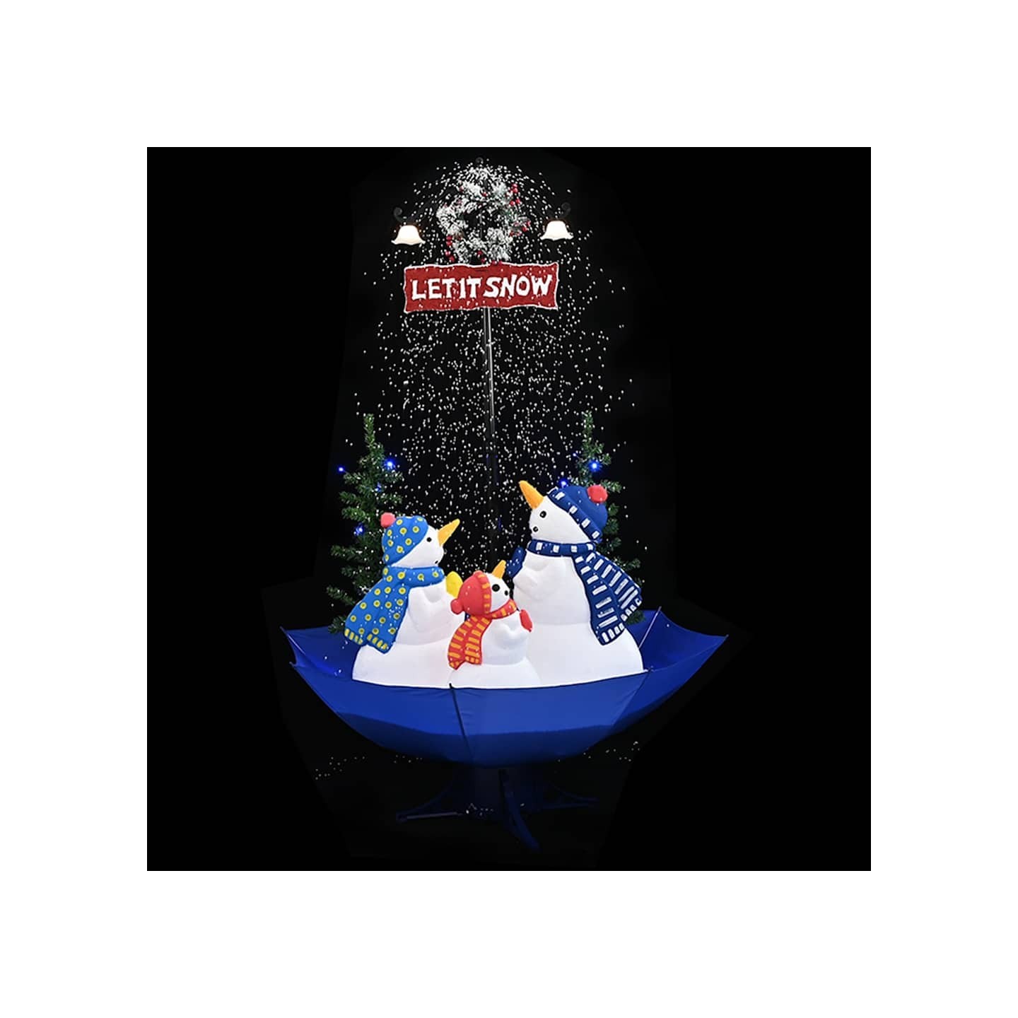 Arbre de Noël neigeux avec base de parapluie Bleu 170 cm PVC