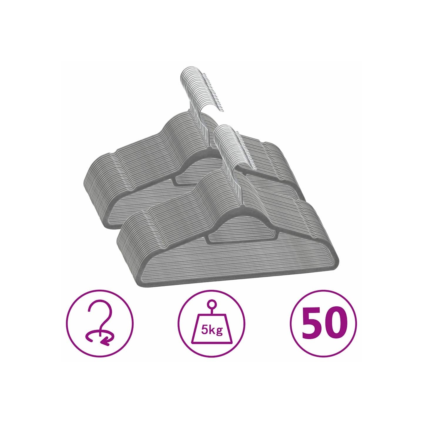 Cintres antidérapants 50 pcs Gris Velours