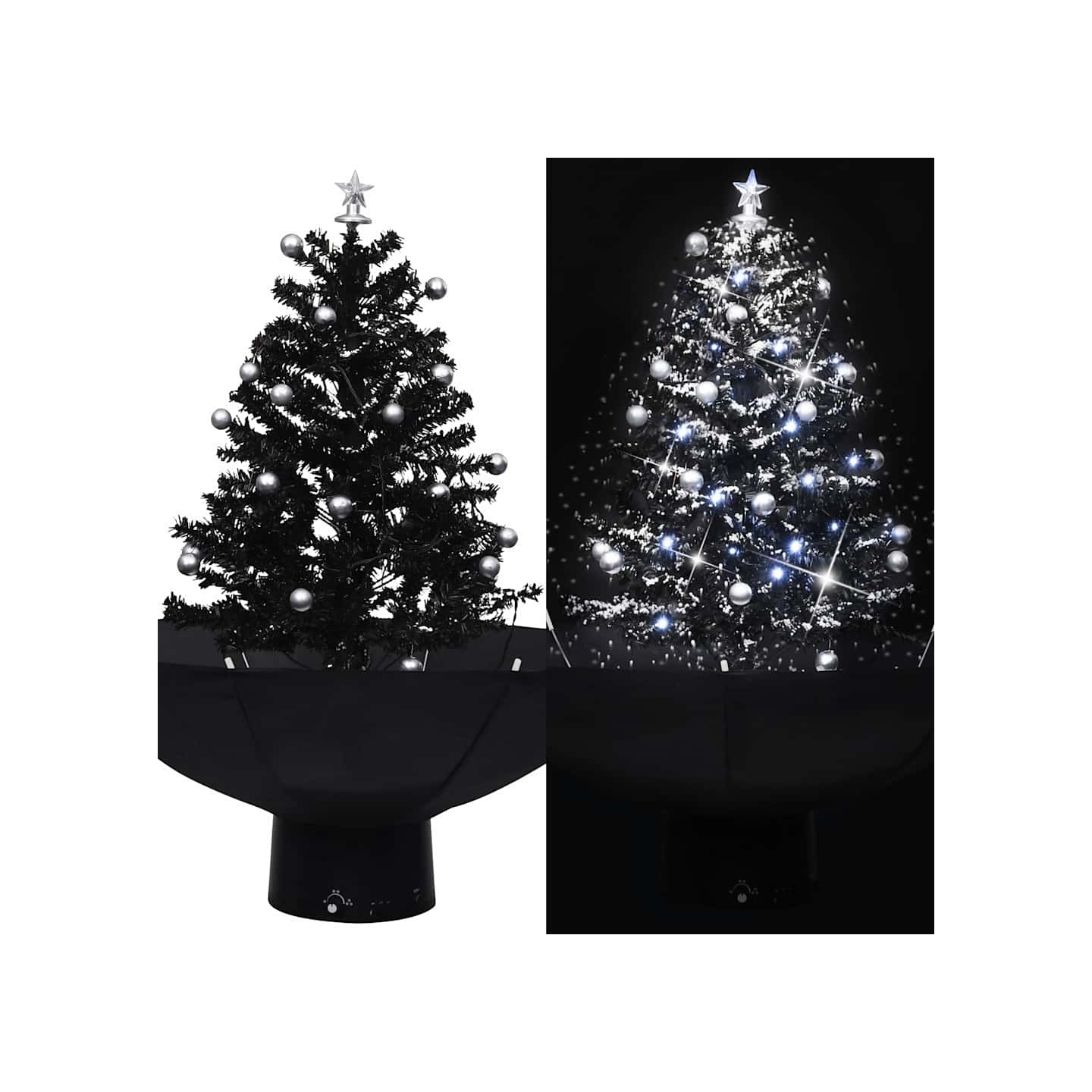 Arbre de Noël neigeux avec base de parapluie Noir 75 cm PVC
