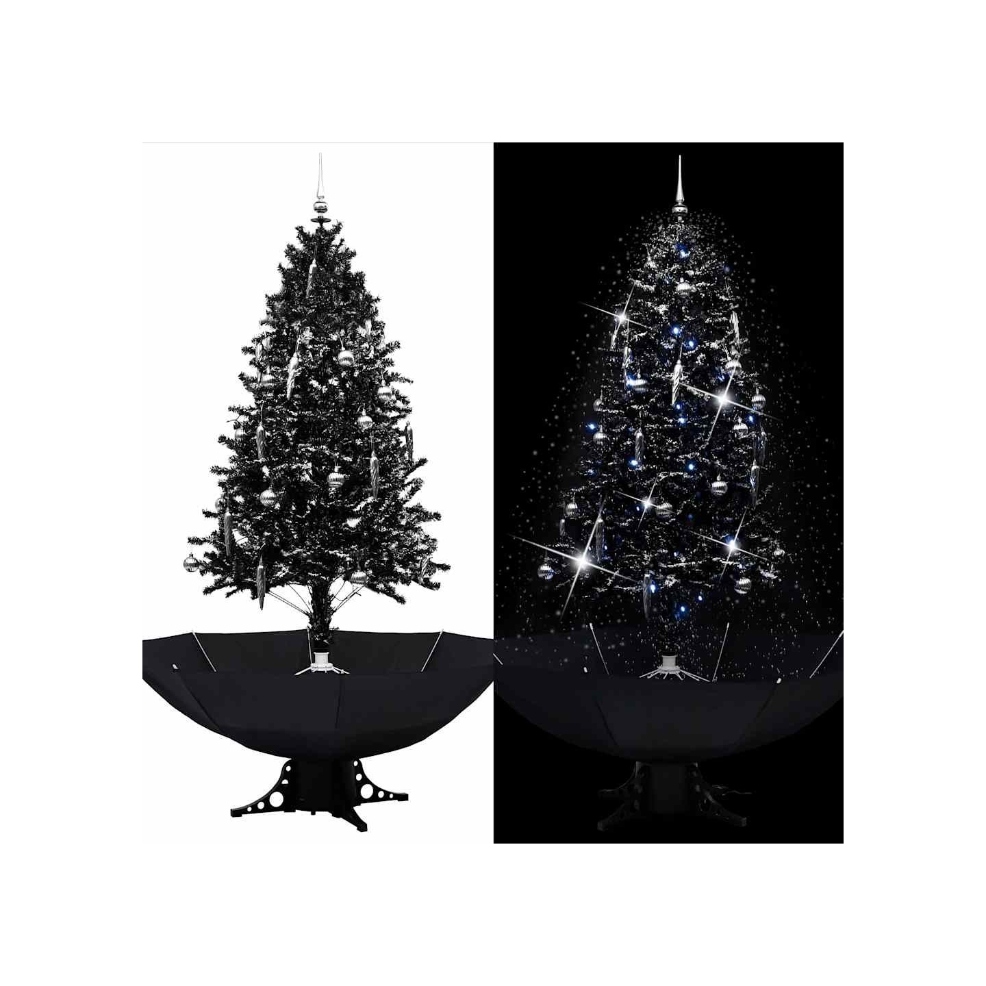 Arbre de Noël neigeux avec base de parapluie Noir 190 cm PVC