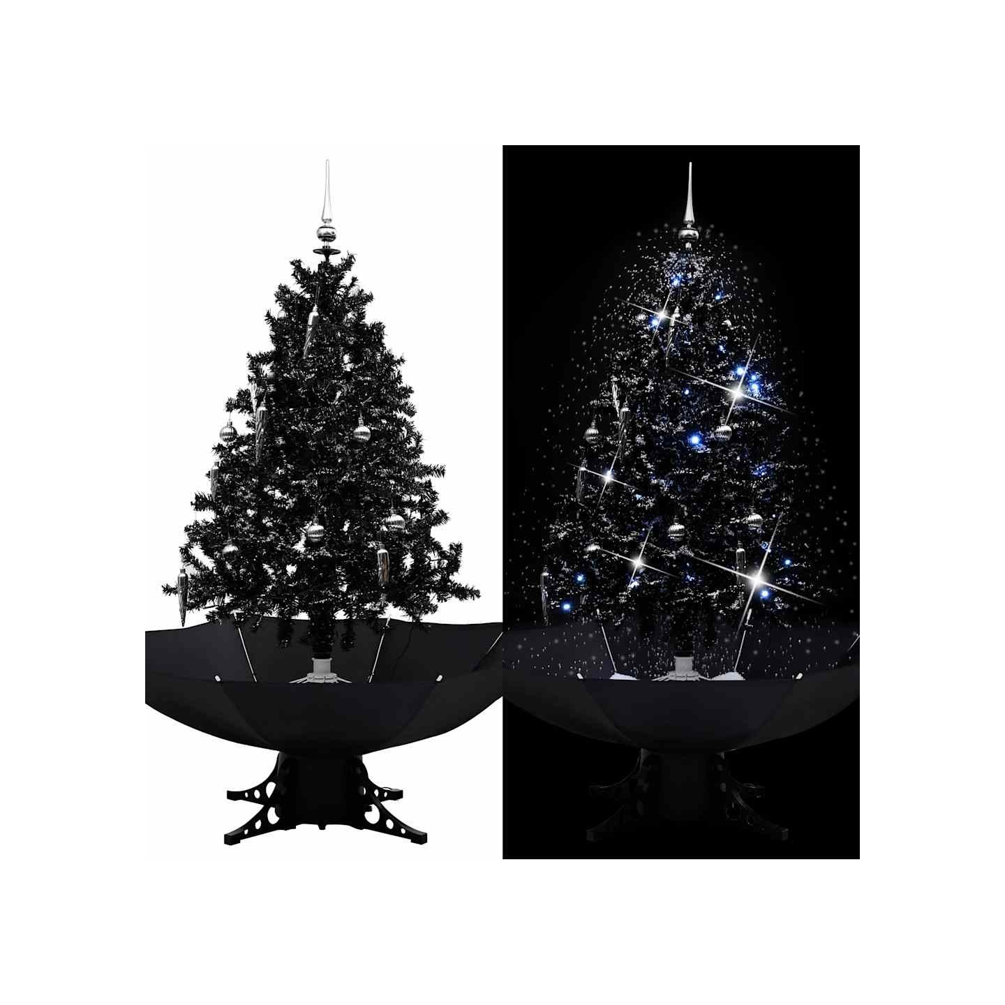 Arbre de Noël neigeux avec base de parapluie Noir 140 cm PVC