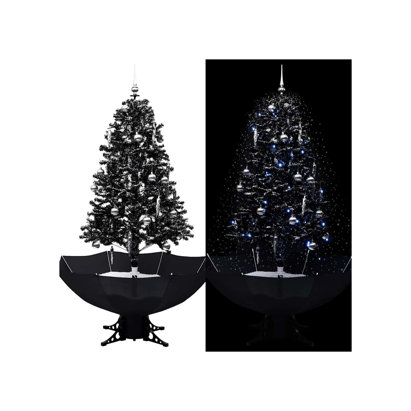 Arbre de Noël neigeux avec base de parapluie Noir 170 cm PVC