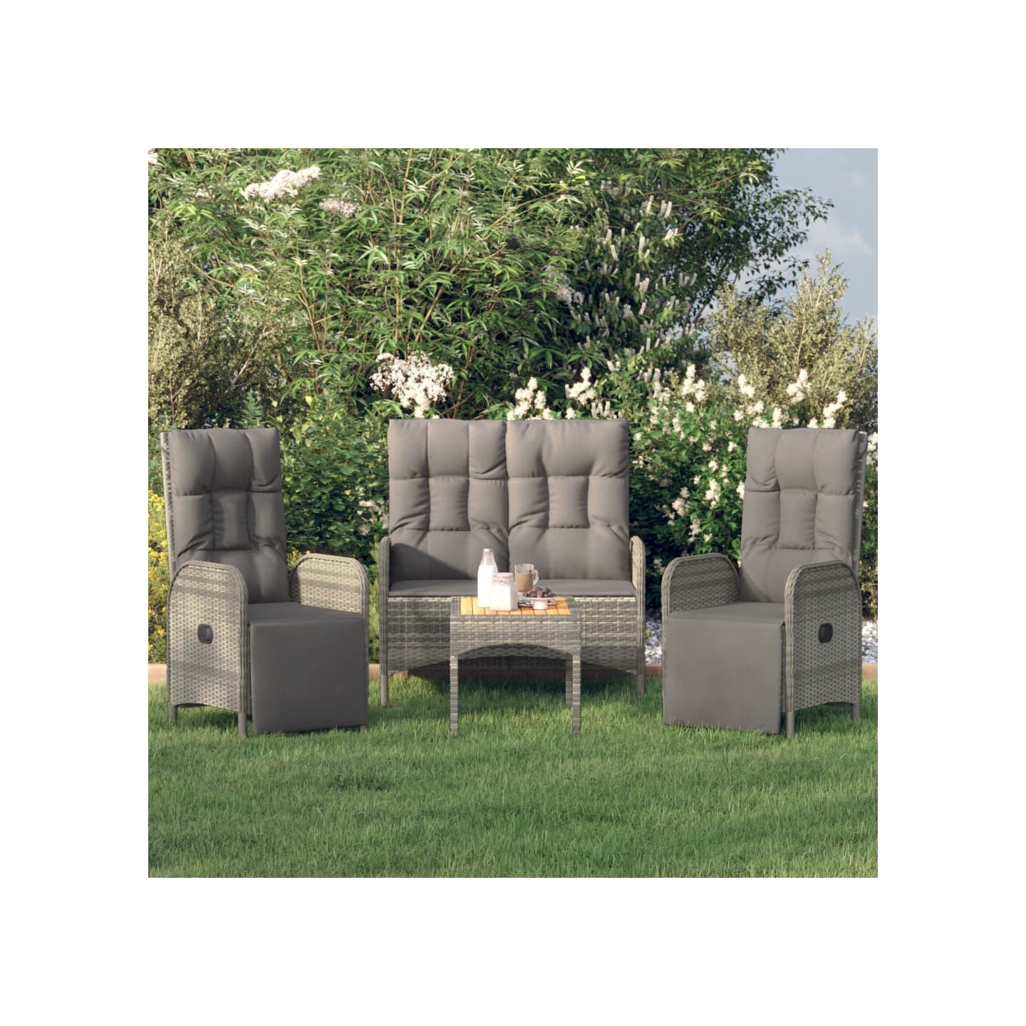 Ensemble à manger jardin 4pcs et coussins Gris Résine tressée