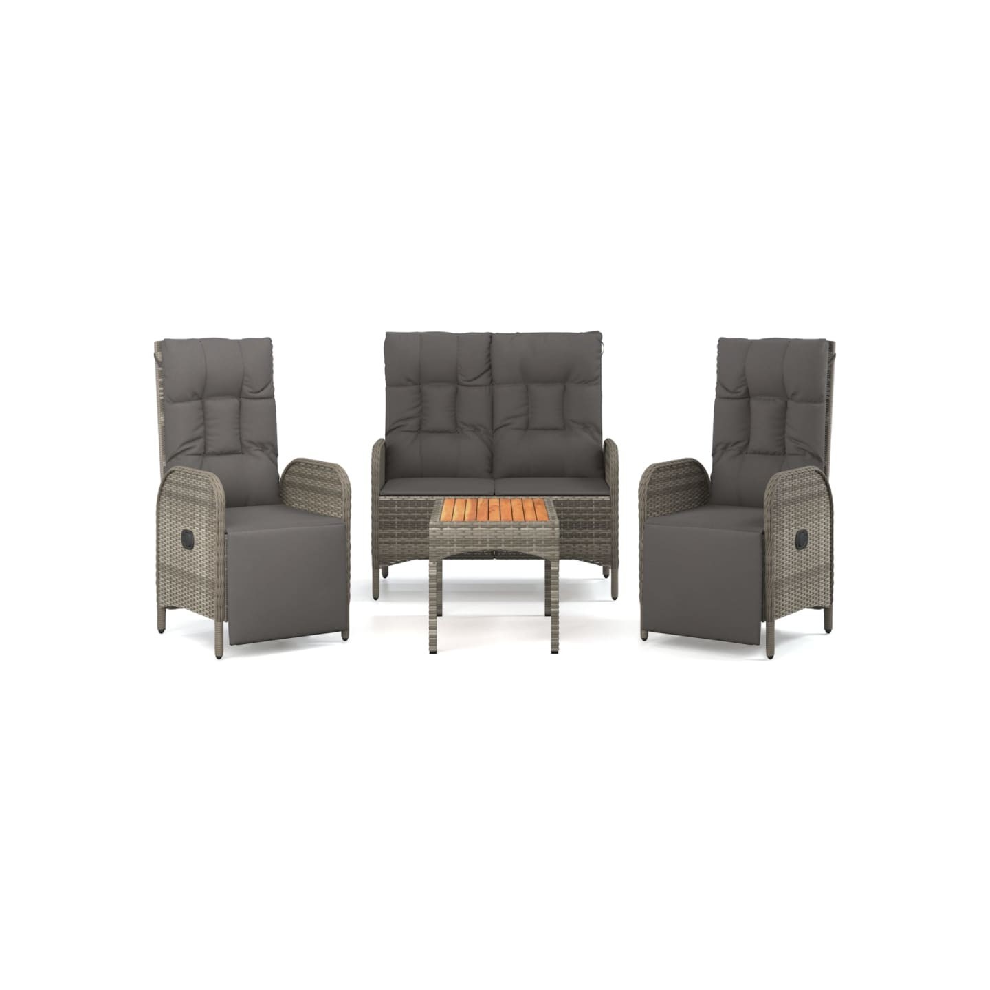 Ensemble à manger jardin 4pcs et coussins Gris Résine tressée