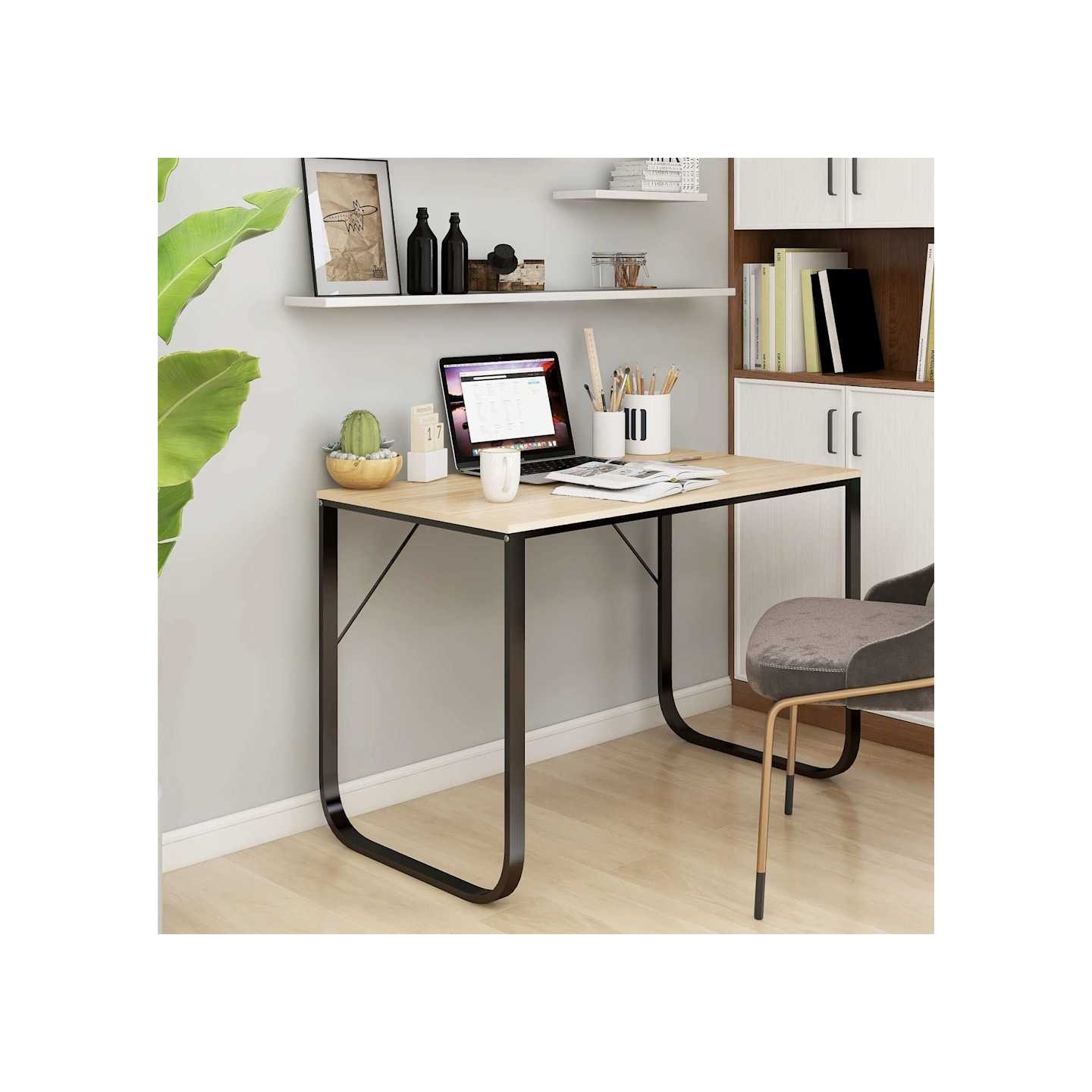 Bureau d'ordinateur Noir et chêne 110x60x73 cm Aggloméré
