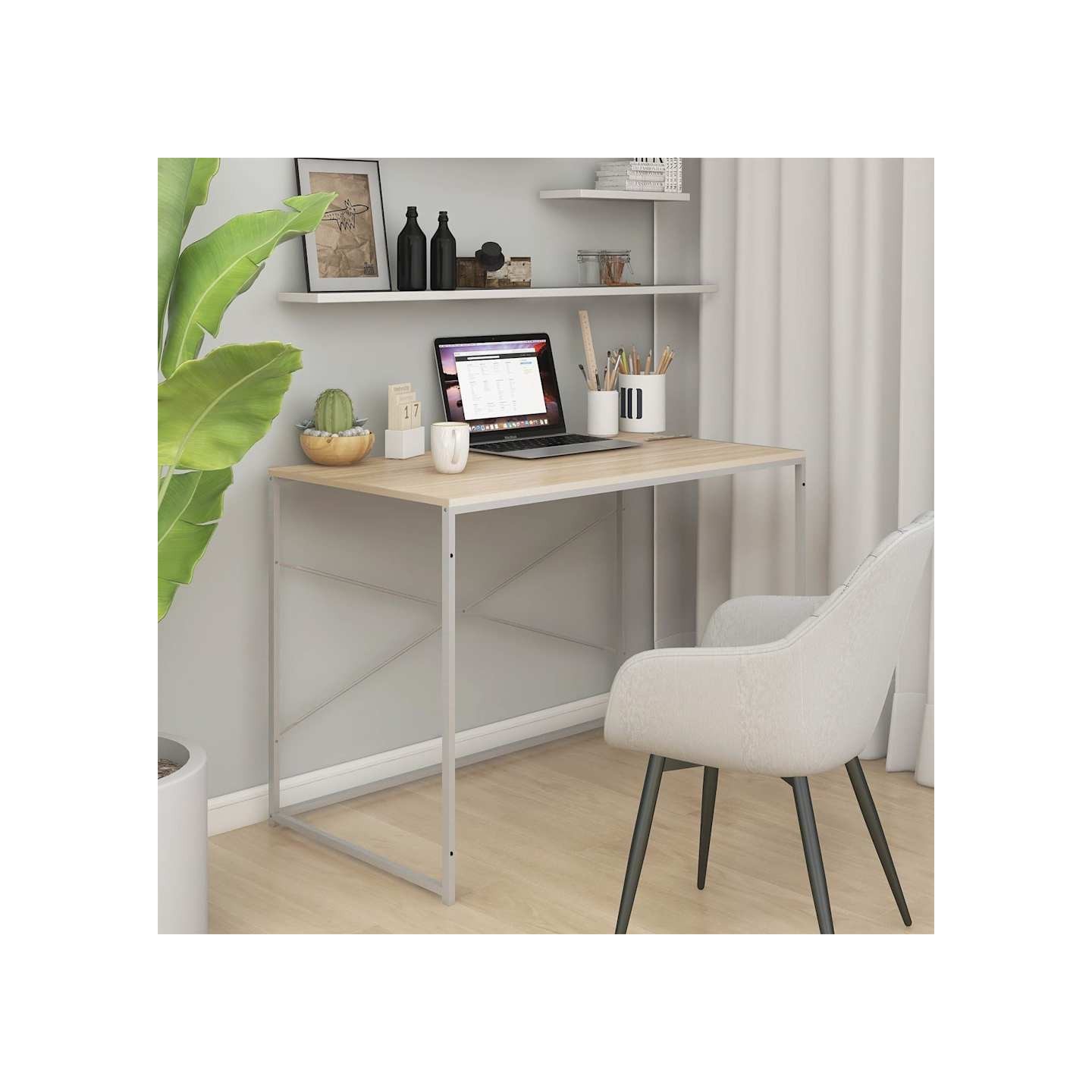Bureau d'ordinateur Blanc chêne 110x60x70 cm Bois d'ingénierie