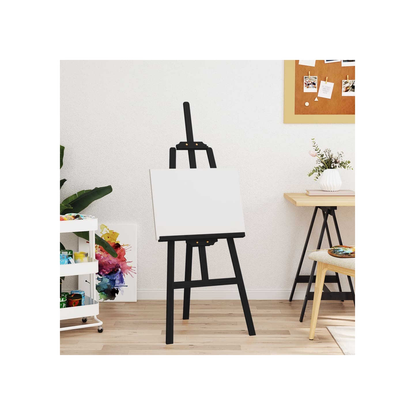 Chevalet noir 53,5x95x127 cm bois de pin massif