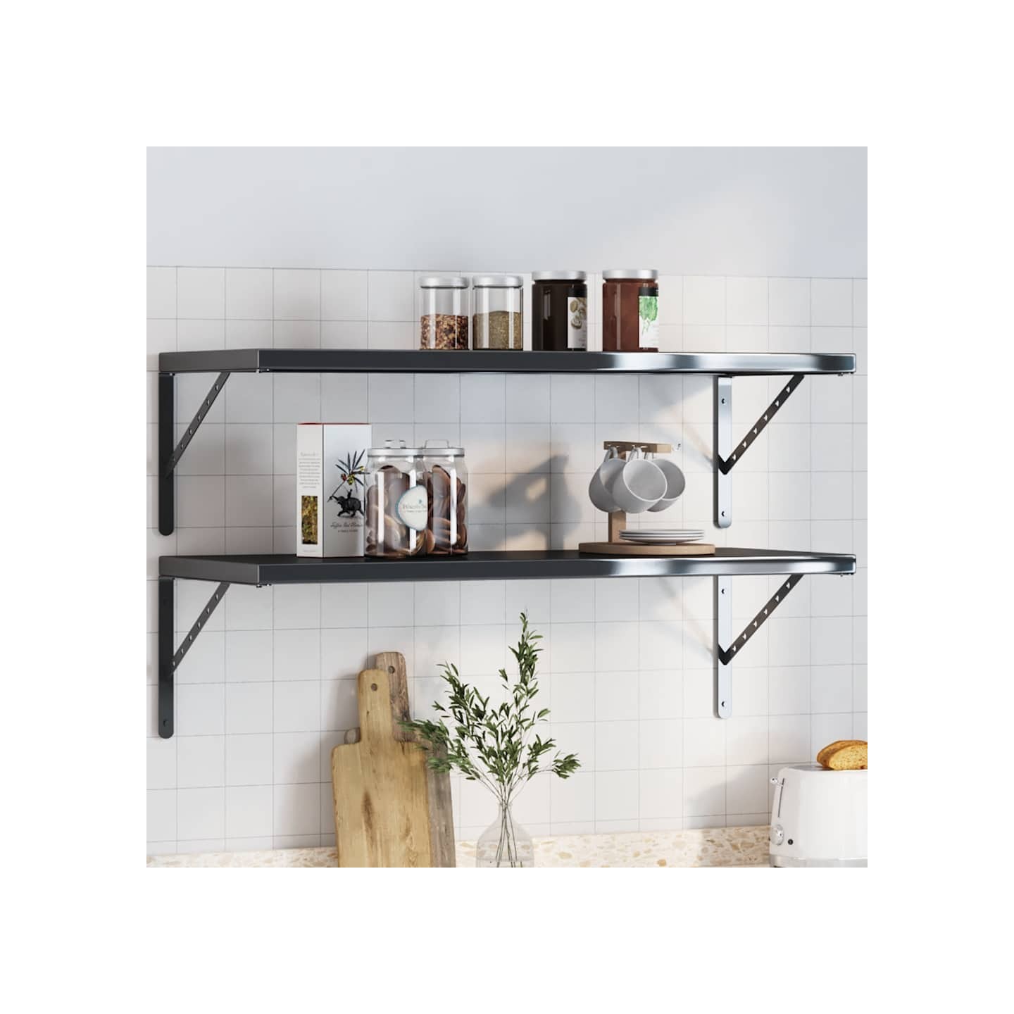 Supports d'étagères 4 pcs 40x2,5x25 cm noir acier inoxydable